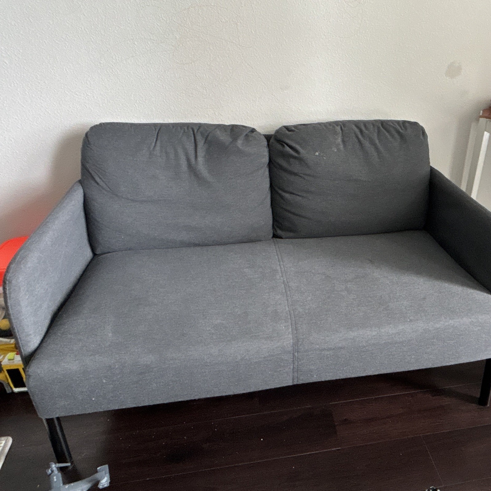 Gray Upholstered 2-Seat Loveseat Sofa with Arms, Metal Legs, Wood Frame