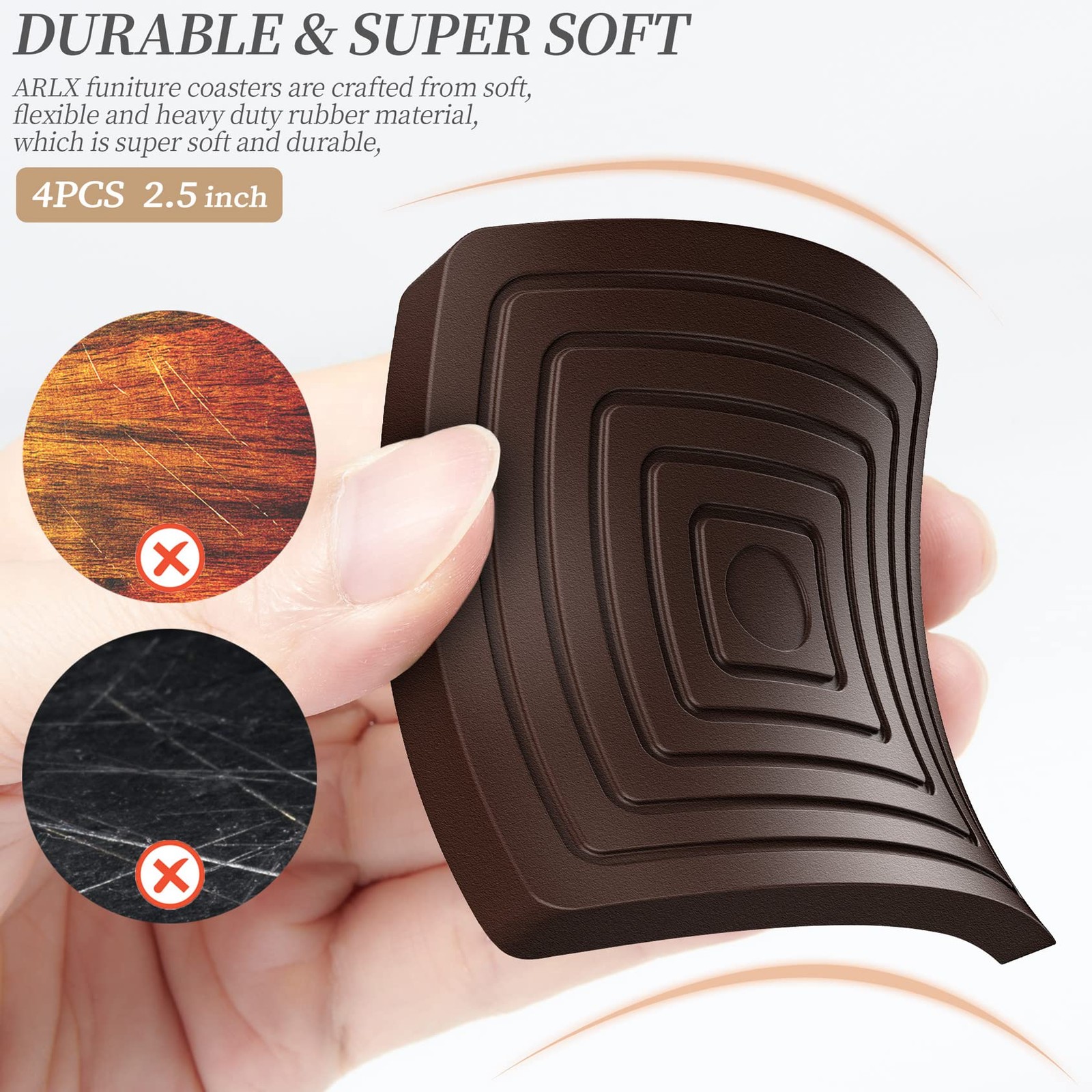 Furniture Coasters Caster Cups Rubber 2.5 inch Square no Slip Pads Furniture Leg