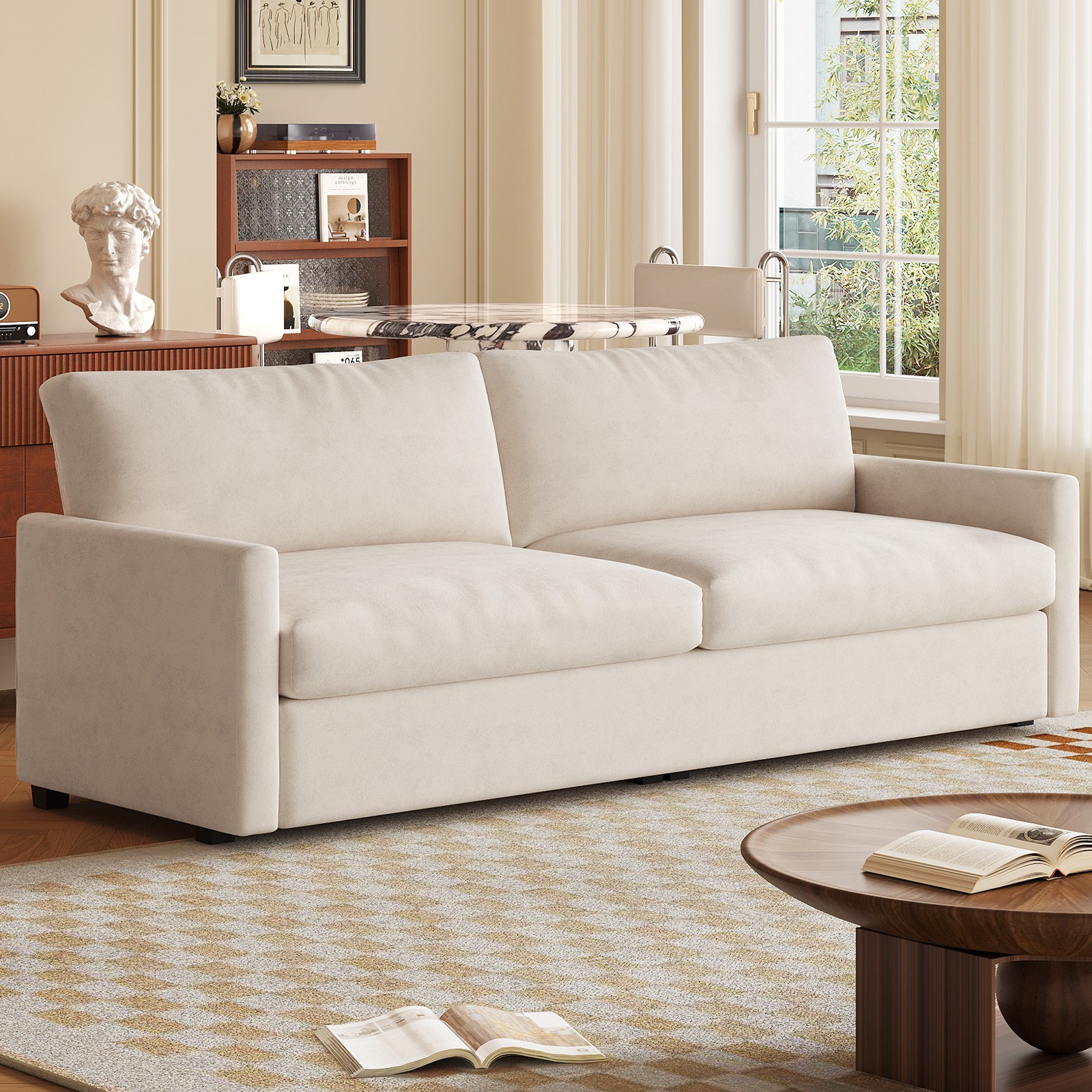 Polyester Loveseat Sofa,2 Seater Sofa With 2 Pillows,Sofa Couch For Living Room