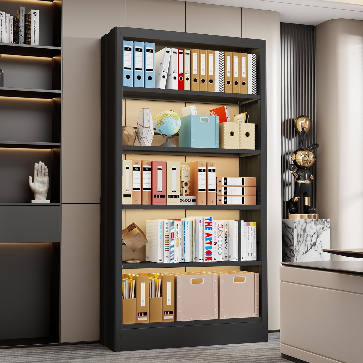 5-Tier Bookcase with Adjustable Storage Shelves, Heavy Duty Bookcase, Metal