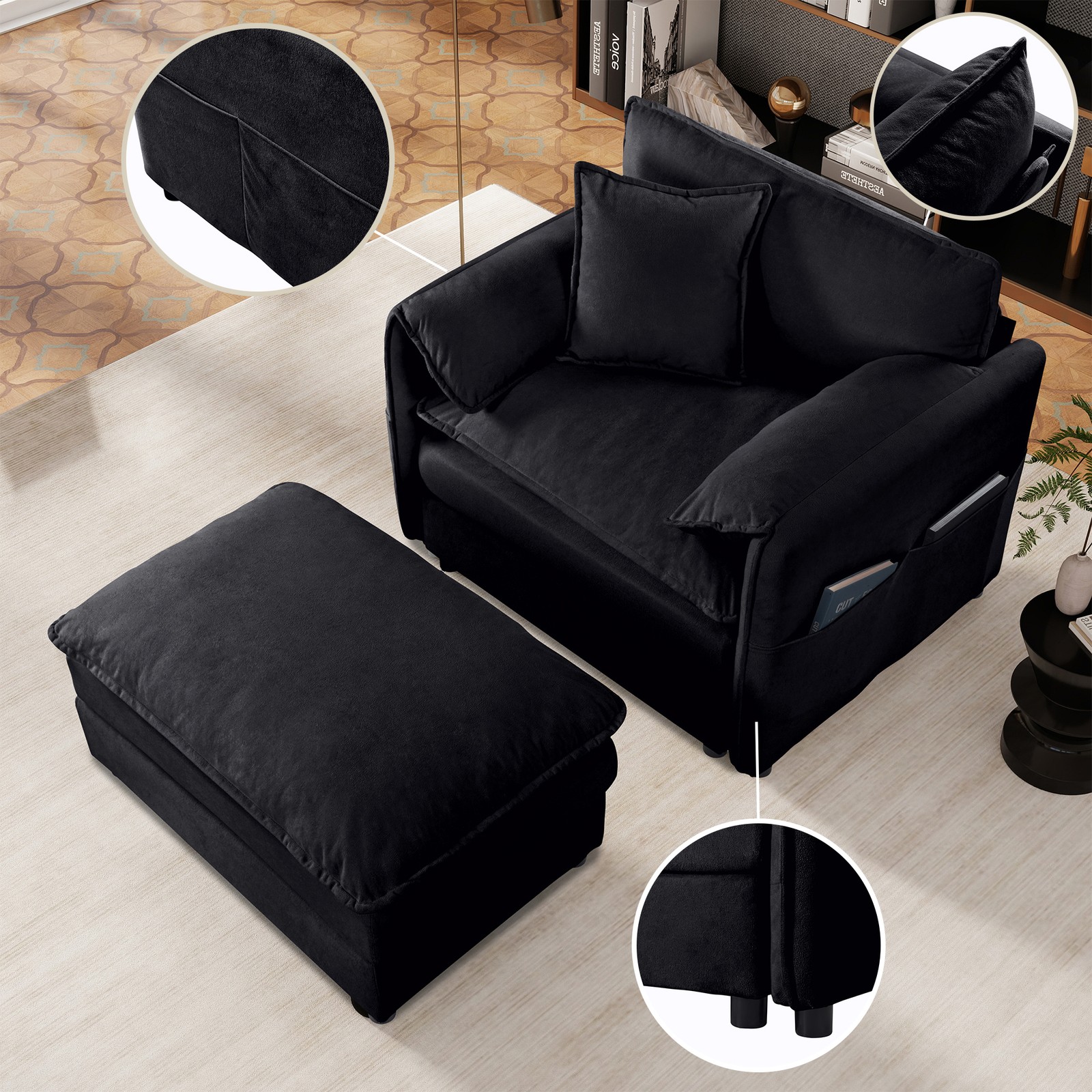 Oversized 57.48″ Recliner Chair with Movable Ottoman – Soft Chenille Upholstere