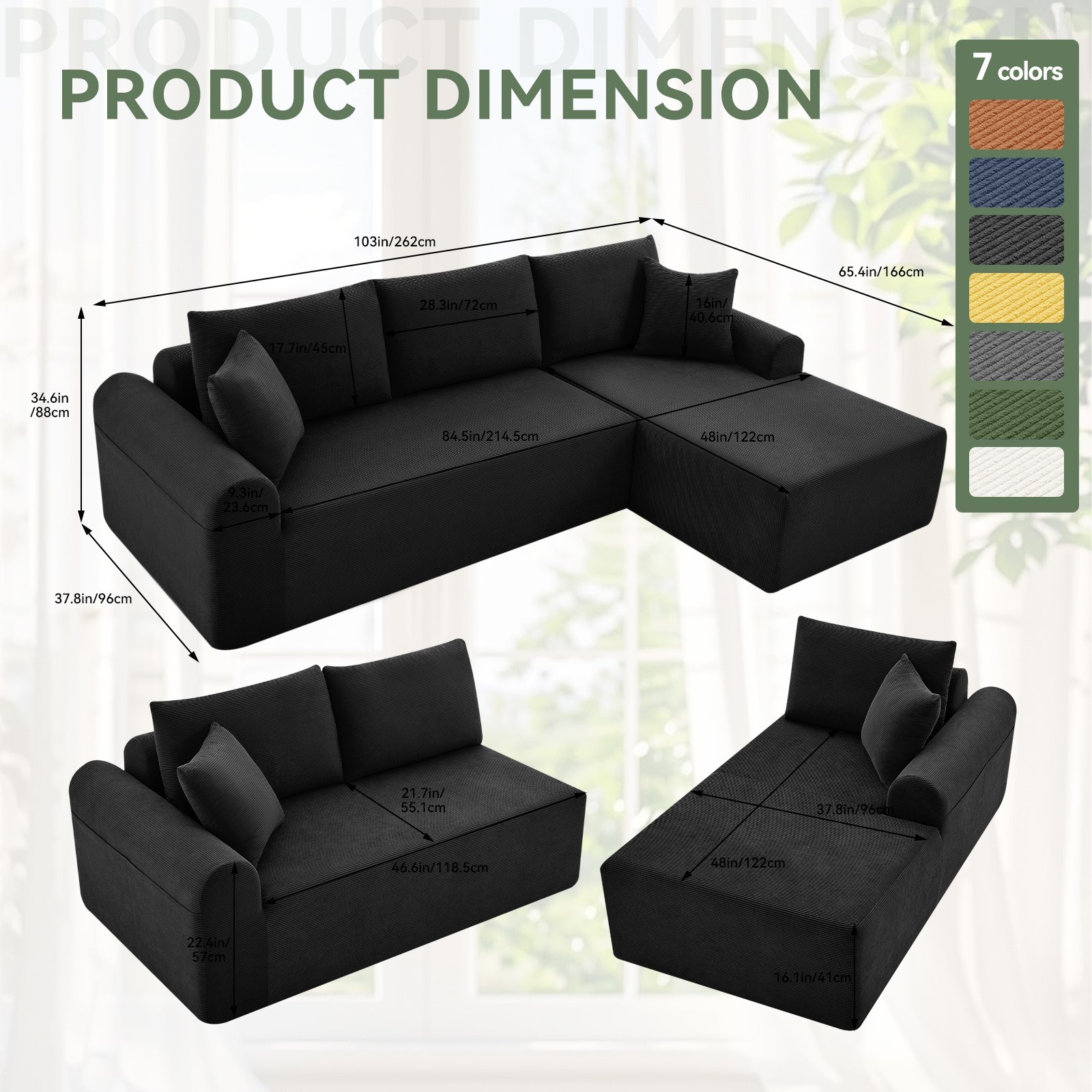 Convertible Modular Sectional Sofa, L-Shaped Boneless Couch with Chaise Lounge