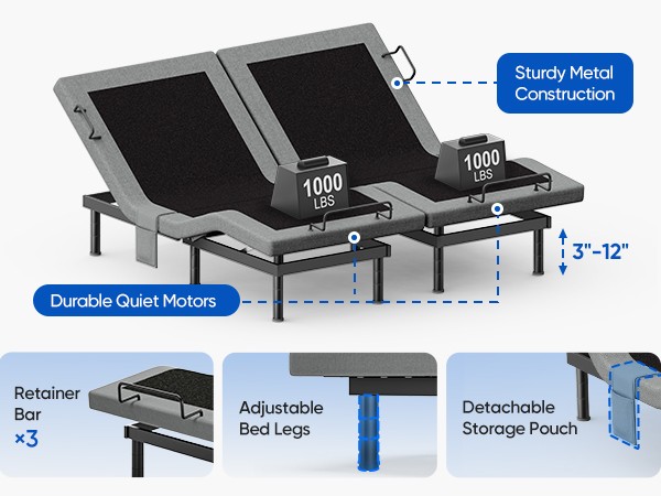 Split King Electirc Adjustable Bed Frame Base With Massage Remote USB Twin XL