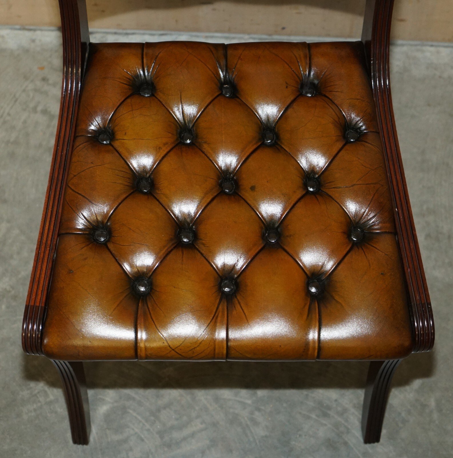 EIGHT VINTAGE MAHOGANY FULLY RESTORED CHESTERFIELD BROWN LEATHER DINING CHAIRS 8