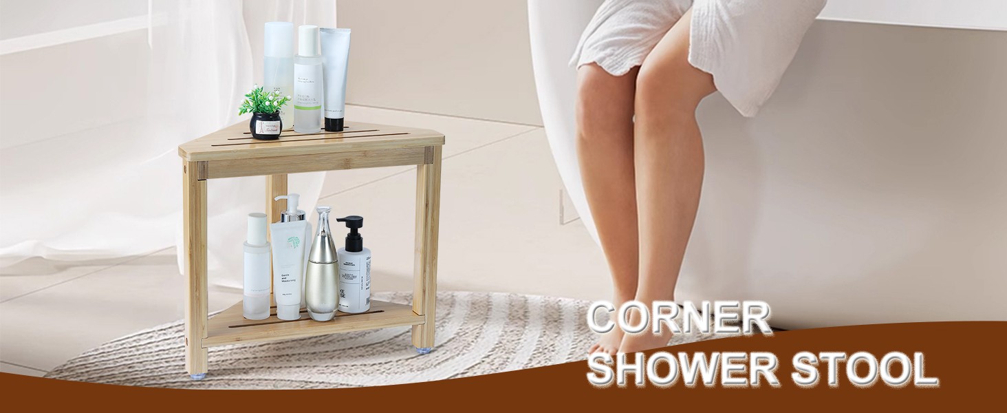Shower Foot Rest 13.8in, Bamboo Shower Stool for Shaving Legs, Waterproof Corner