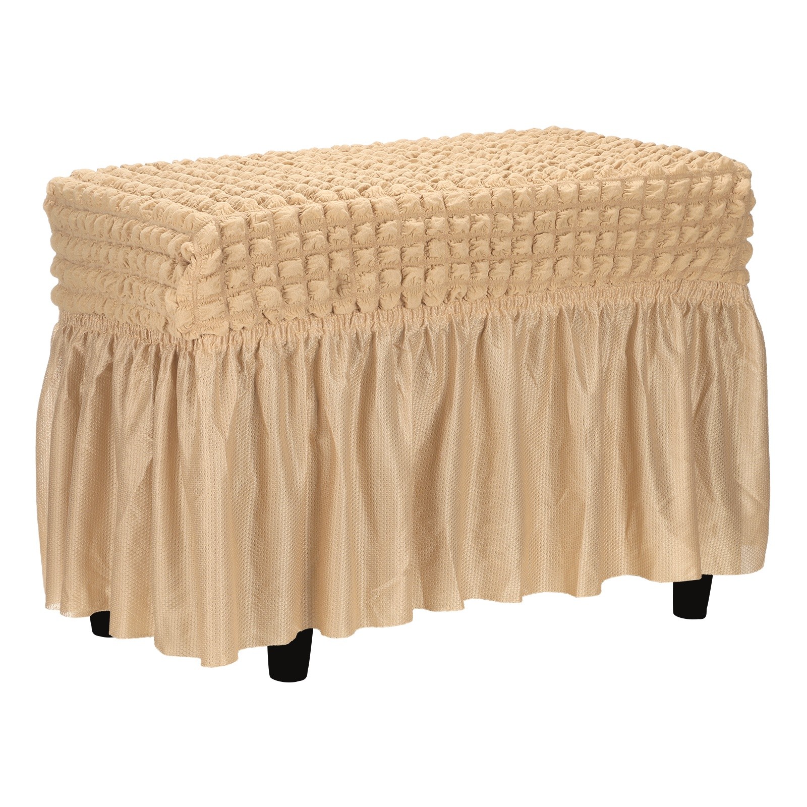 Bubble Lattice Footstool Cover with Skirt Fit 60-100cm/24″-39″ Beige