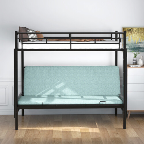 Convertible Bed Twin over Full Metal Bunk Bed Multi-Function Black Bed Frame