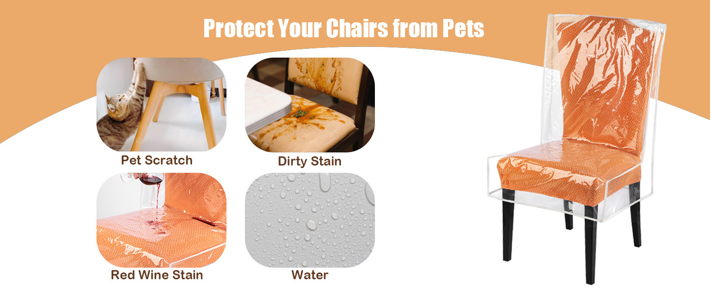 4 Standard Size Clear Plastic Waterproof Dining Chair Covers 19.5″D x21″W x29.5H