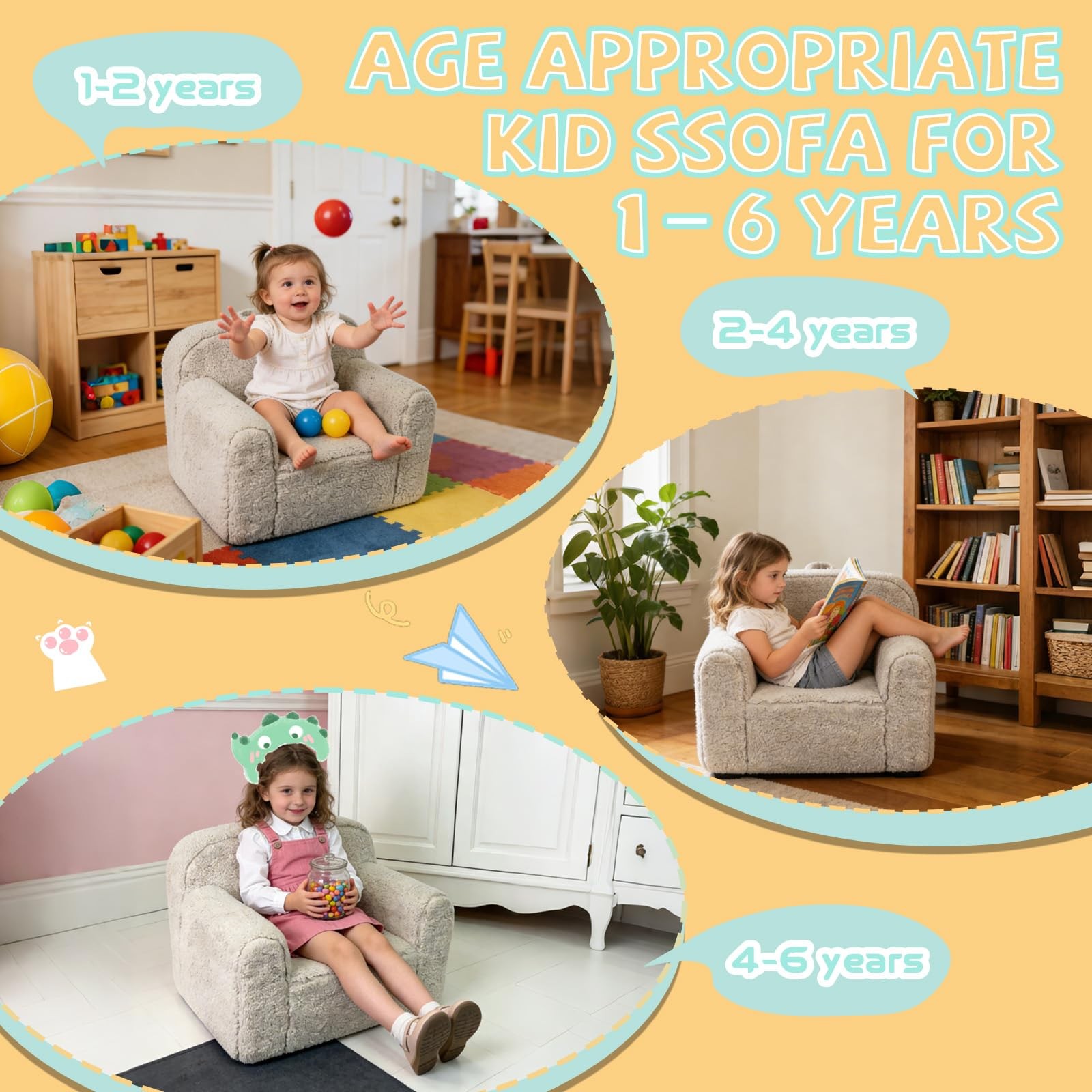 Pterying Toddler Kids Chair Comfy For 1-3 Years Old Toddler Couch Washable Soft