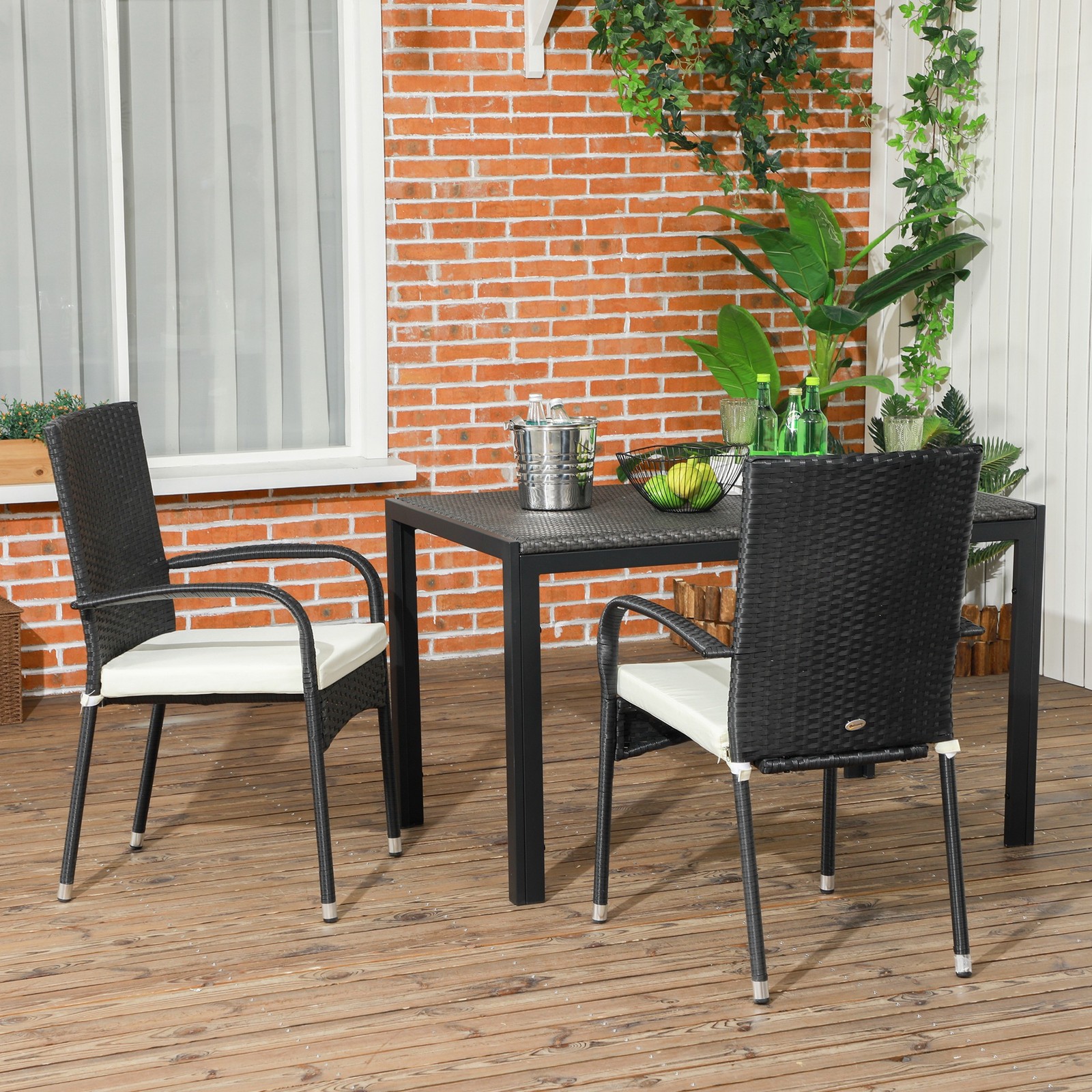 Outsunny Outdoor Dining Chairs w/ Cushion Patio Wicker Dining Chair, White