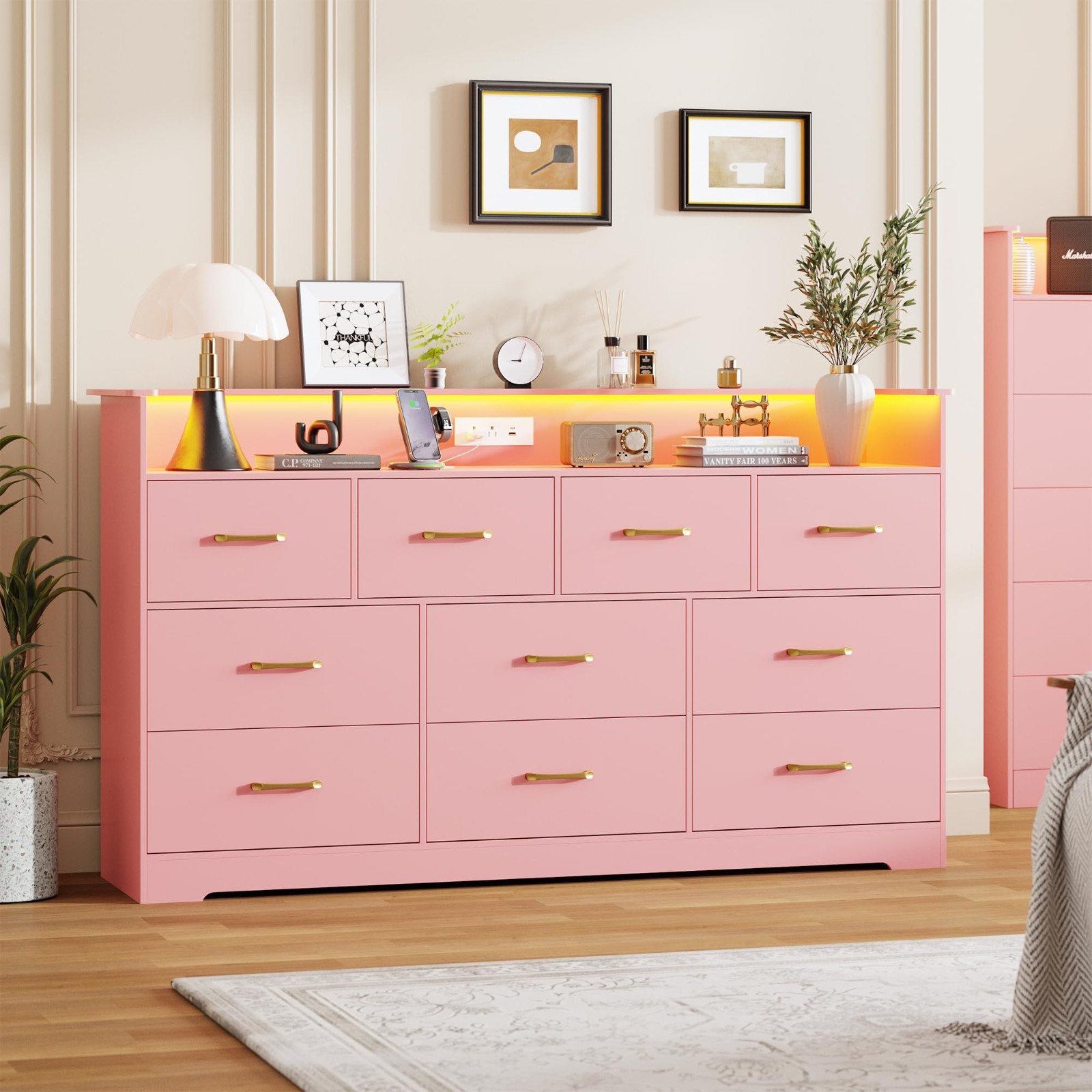 Modern 9/10 Drawer Dresser ,Wood Dressers & Chests of Drawers with LED Lights