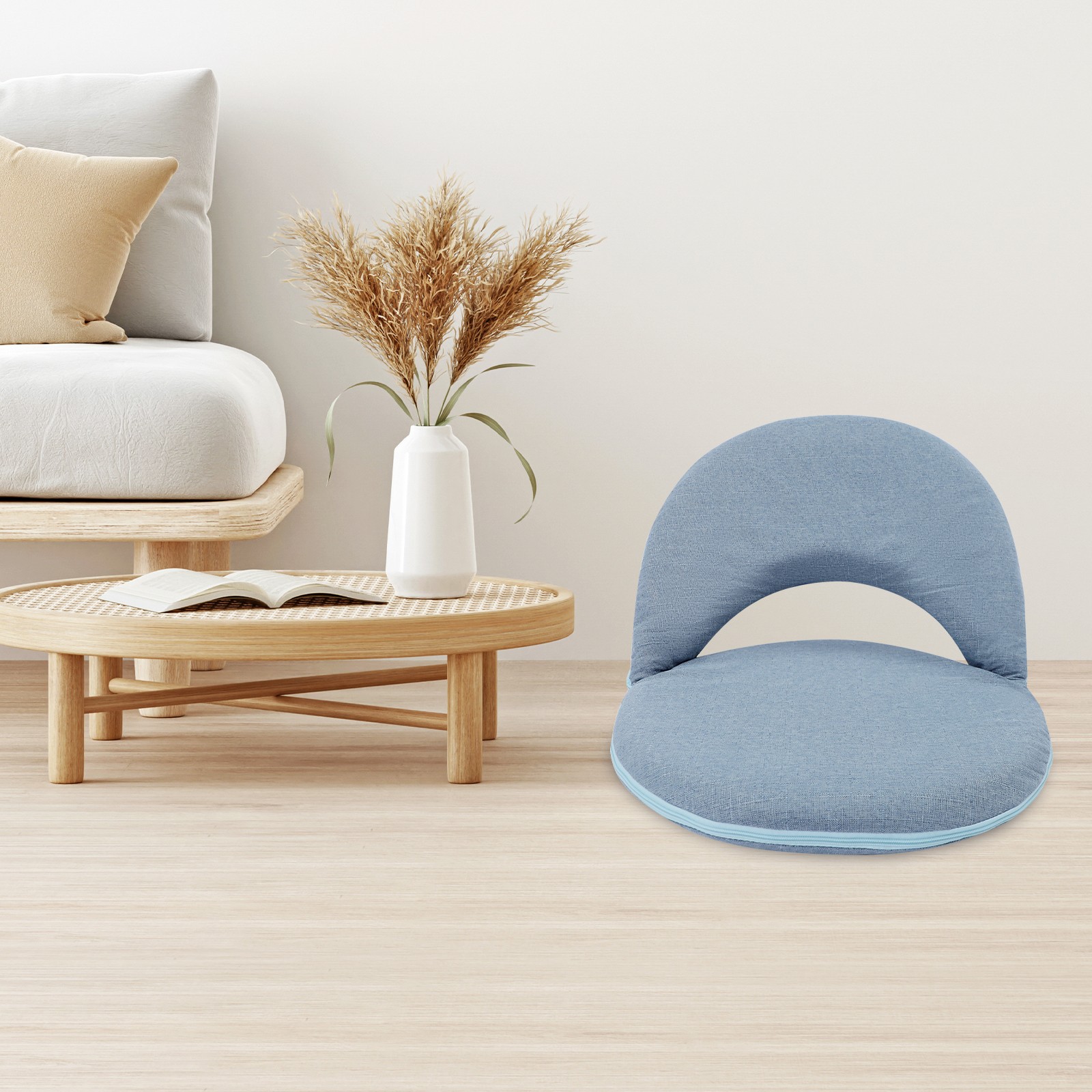 Folding Floor Chair,Blue Floor Cushion, Adjustable Floor Seat with Back Support