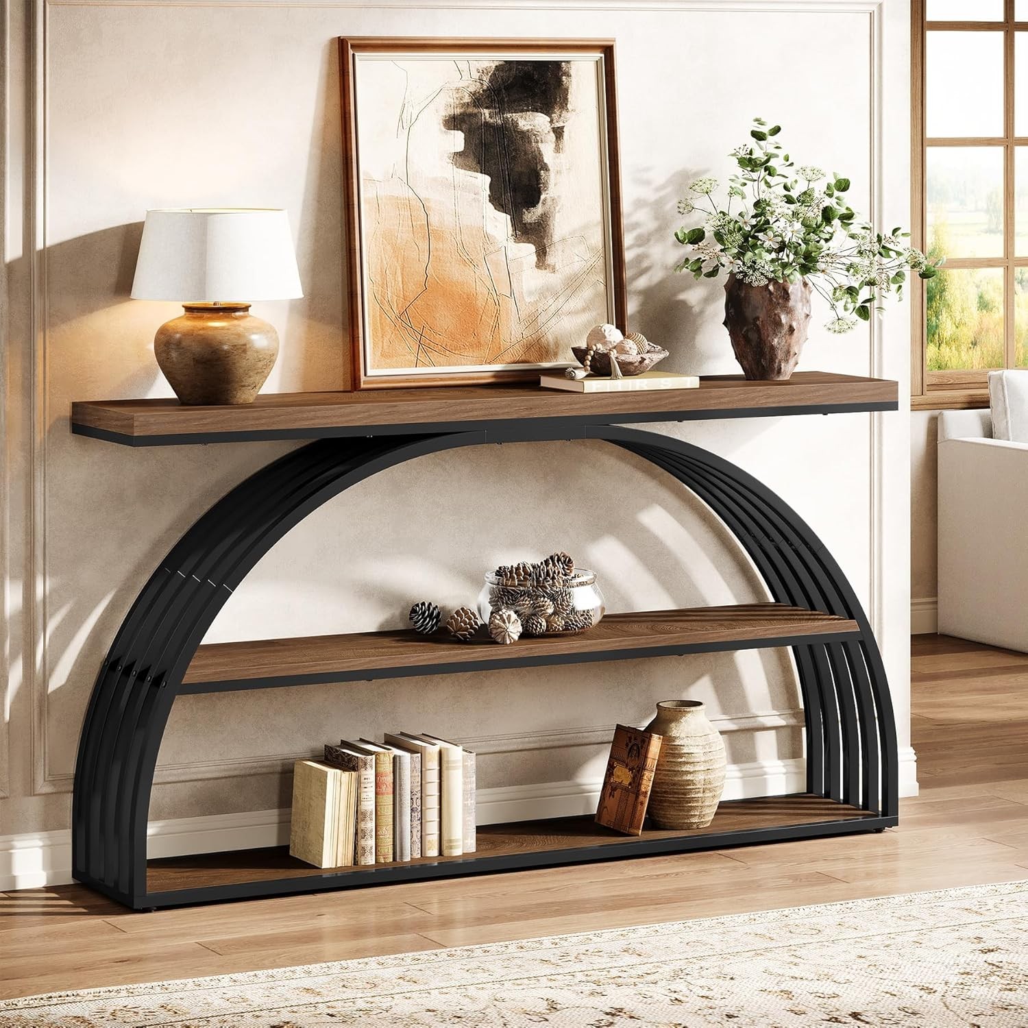 63-Inch Console Table for Entryway, Farmhouse Entryway Table with Arched Frame