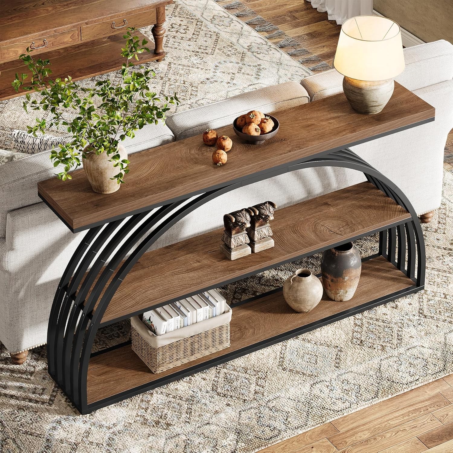 63-Inch Console Table for Entryway, Farmhouse Entryway Table with Arched Frame