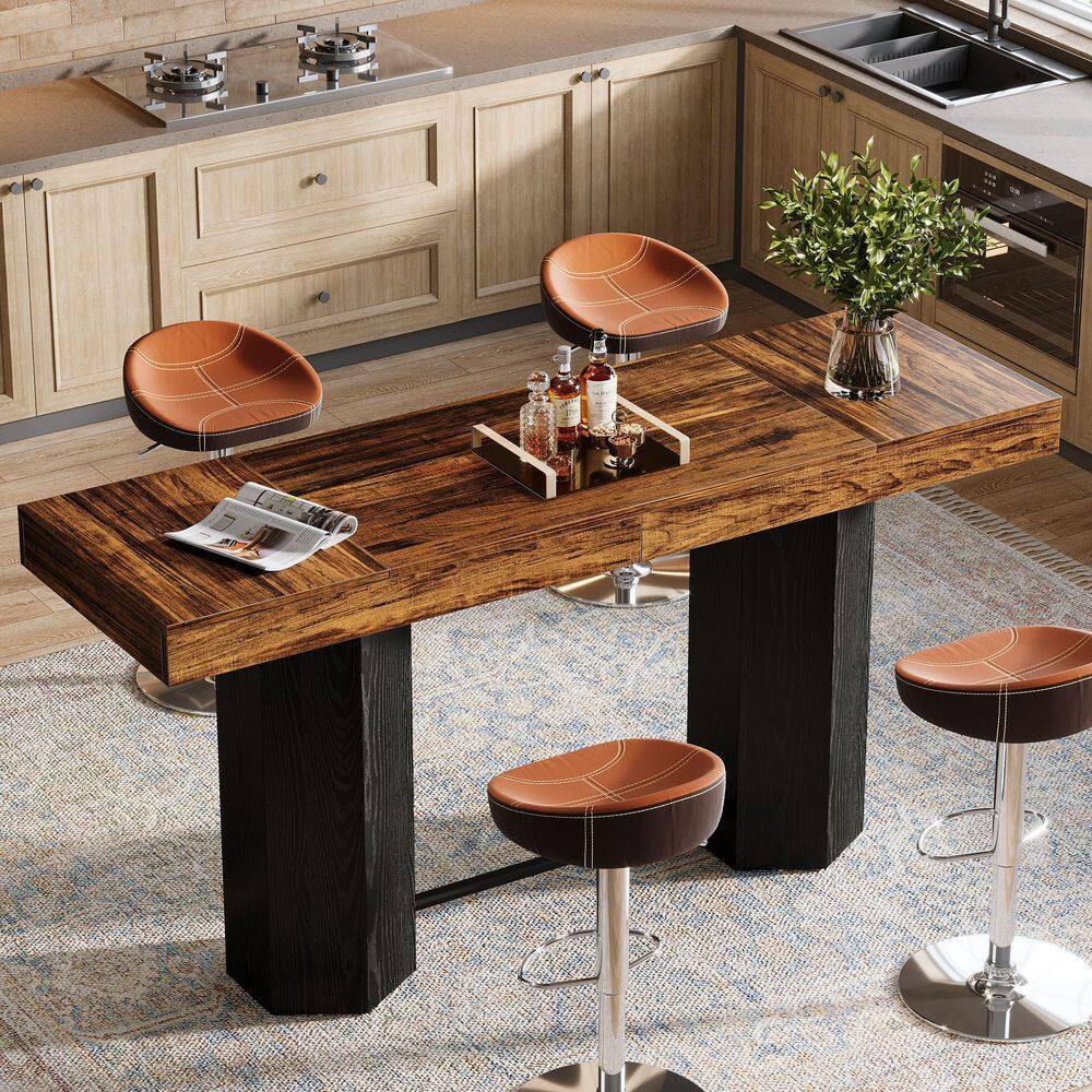 Kearsten 37.4 In. H Rectangle Bar Table, Brown&Black Wooden Home Bar Table with
