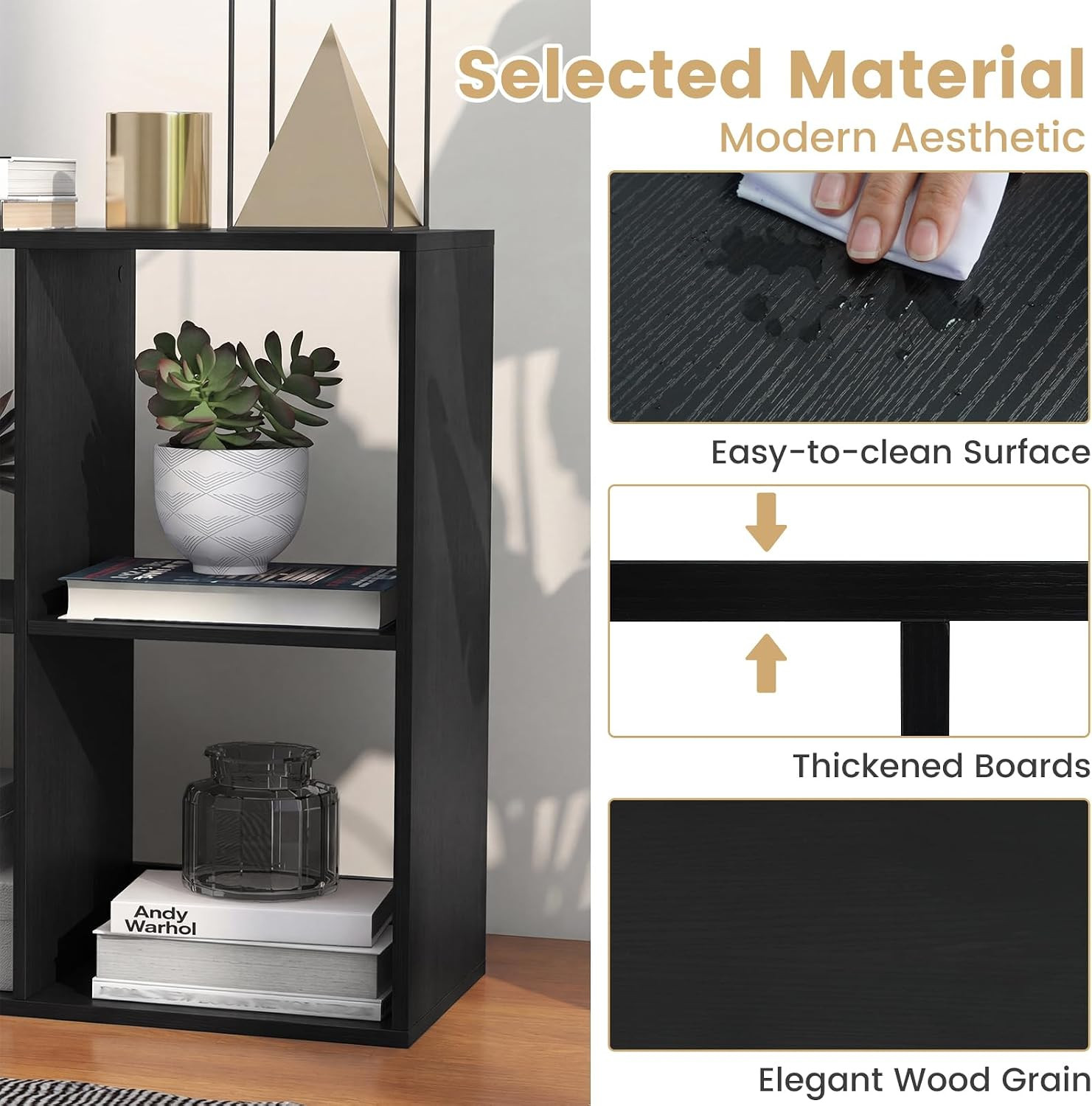 Stylish 6-Cube Bookcase with Back Guardrail & Anti-Tipping Kits for Storage