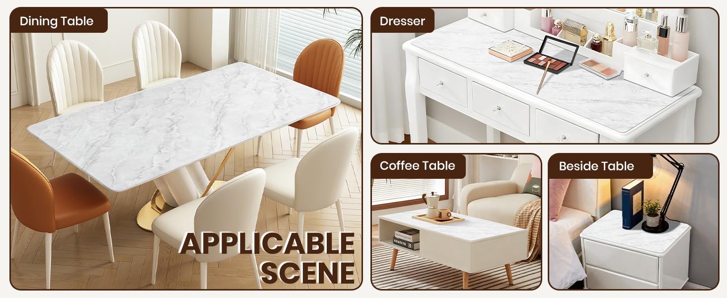 Marble-Look Table Protector 42 x 78 in, Waterproof PVC Desk Mat | Waterproof &
