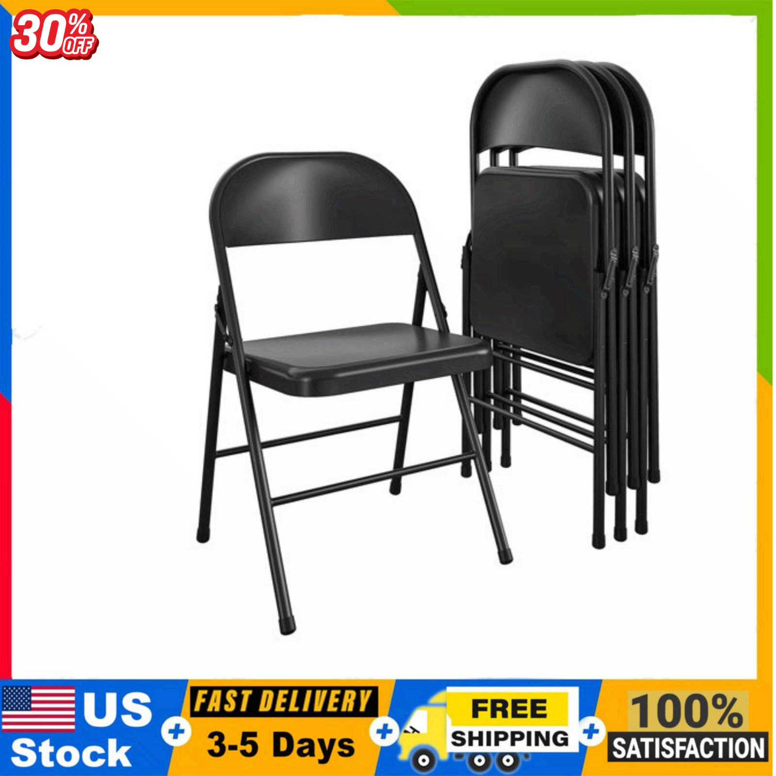 Set 4 Mainstays All-Steel Metal Folding Chair, Black