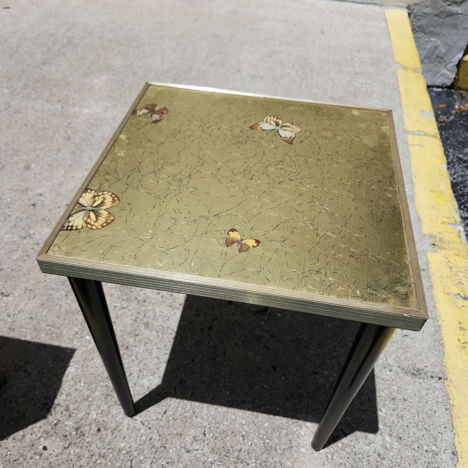 Vintage Retro Artex Butterfly Gilt Gold Leaf Snack Side Table 15″ Nature BoHO