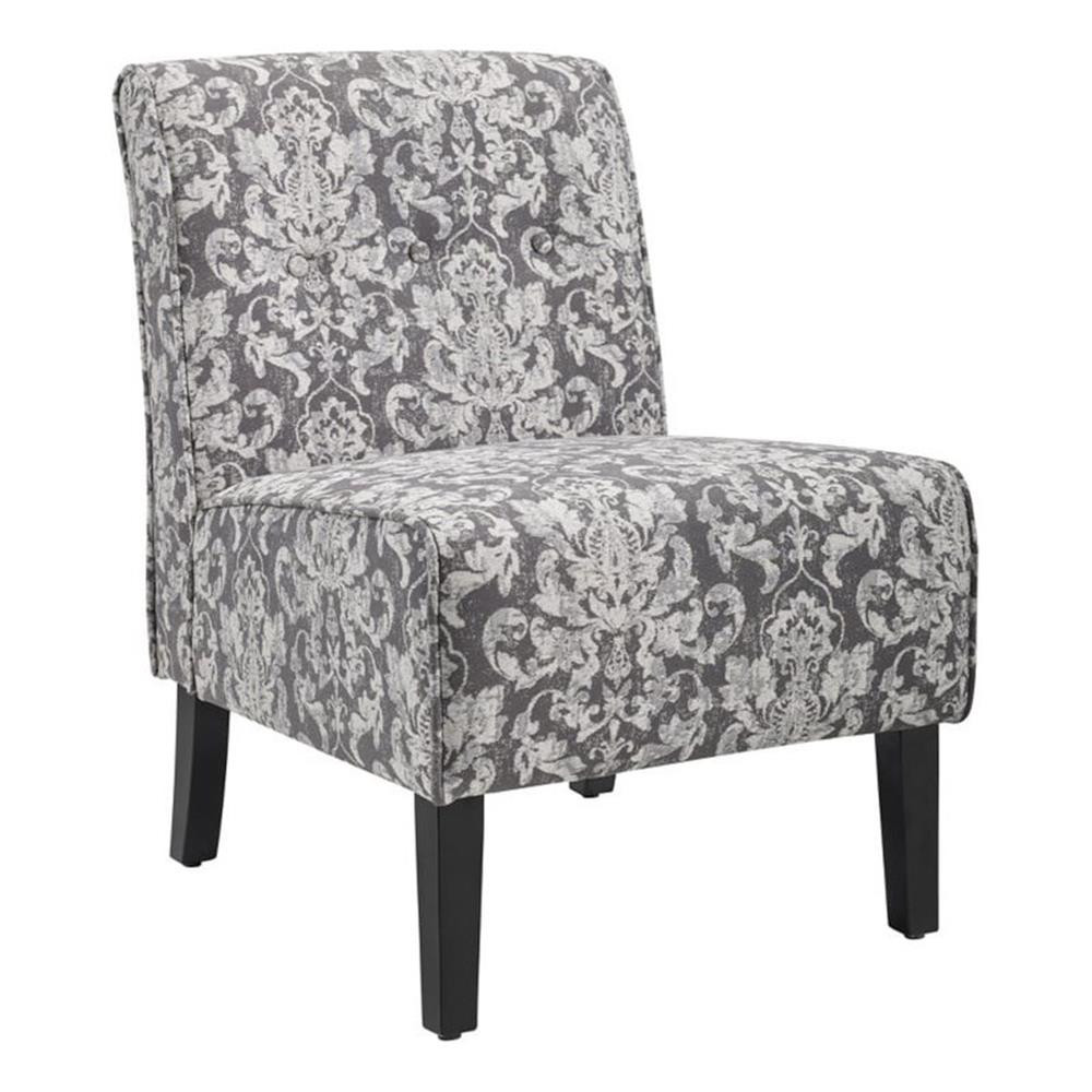Riverbay Furniture 18.25” Modern Fabric Floral Pattern Slipper Chair in Gray