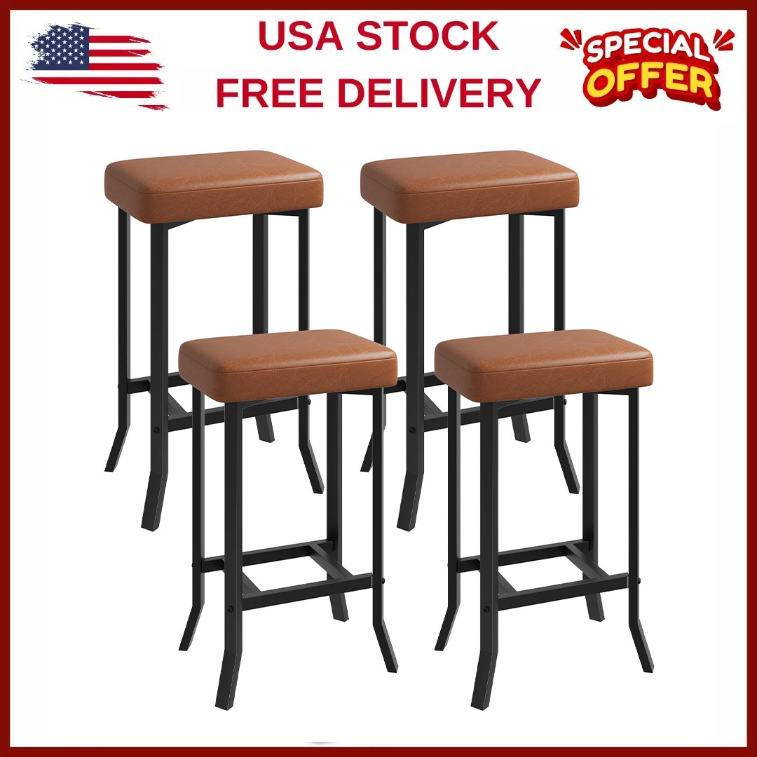 Set of 4 Bar Chairs, Premium Faux Leather Barstools W/Irregular Leg for Kitchen