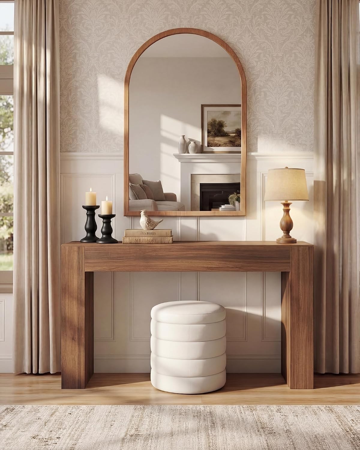 Stylish Farmhouse Console Table with Thick Top – Chestnut Brown, 63″ Wide