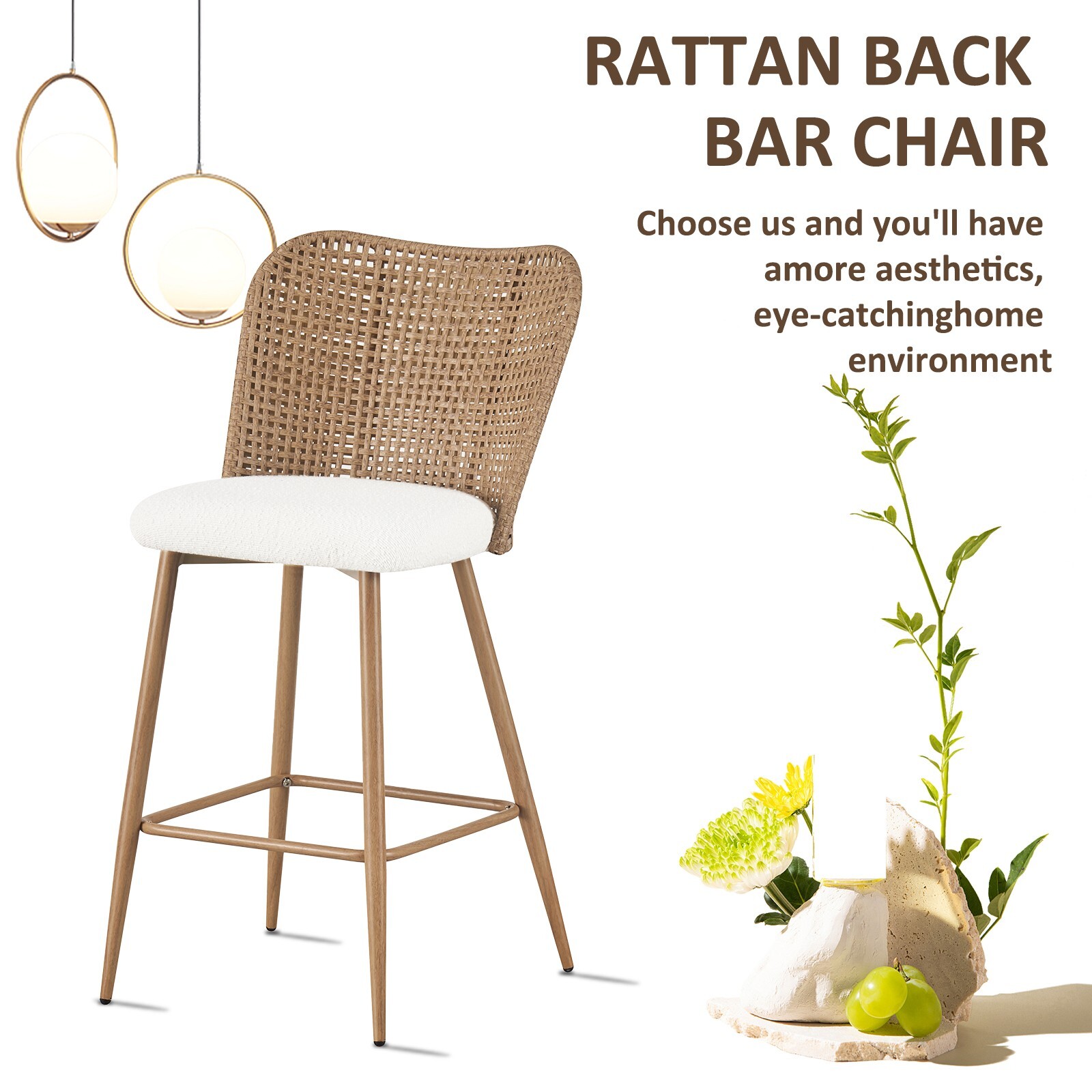 Rattan Bar Stools Set of 2, Rattan Counter Height Stool,Bar Stools,Counter Stool
