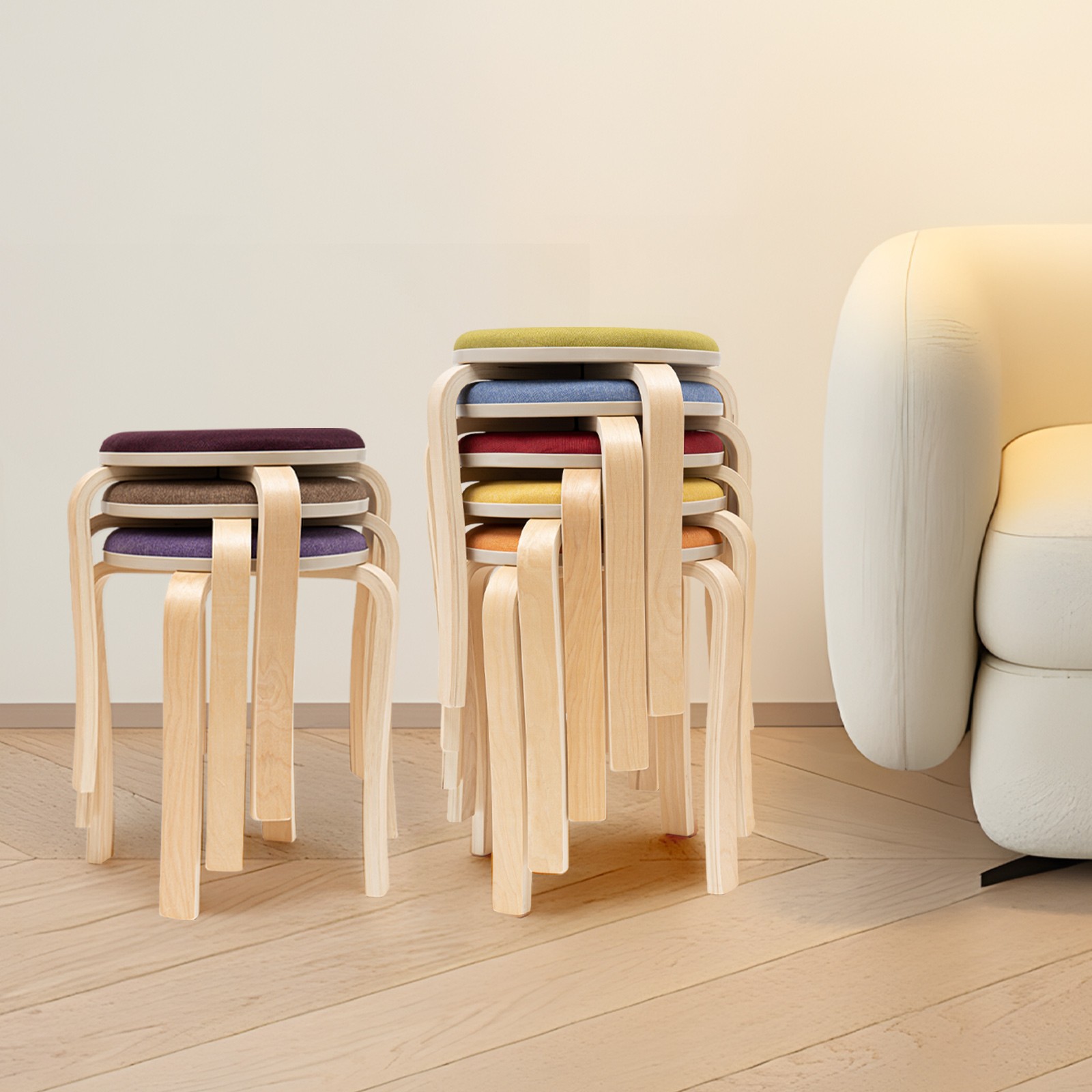 Colorful Stackable Round Stools, Set of 8 Stacking Wooden Stools 41.5*31*43cm