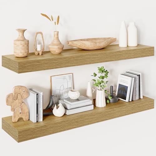 Floating Shelves for Wall 36 Inches Long,9.3″ 35.5″Wx9.3″Dx1.5″H,Set of 2 Oak