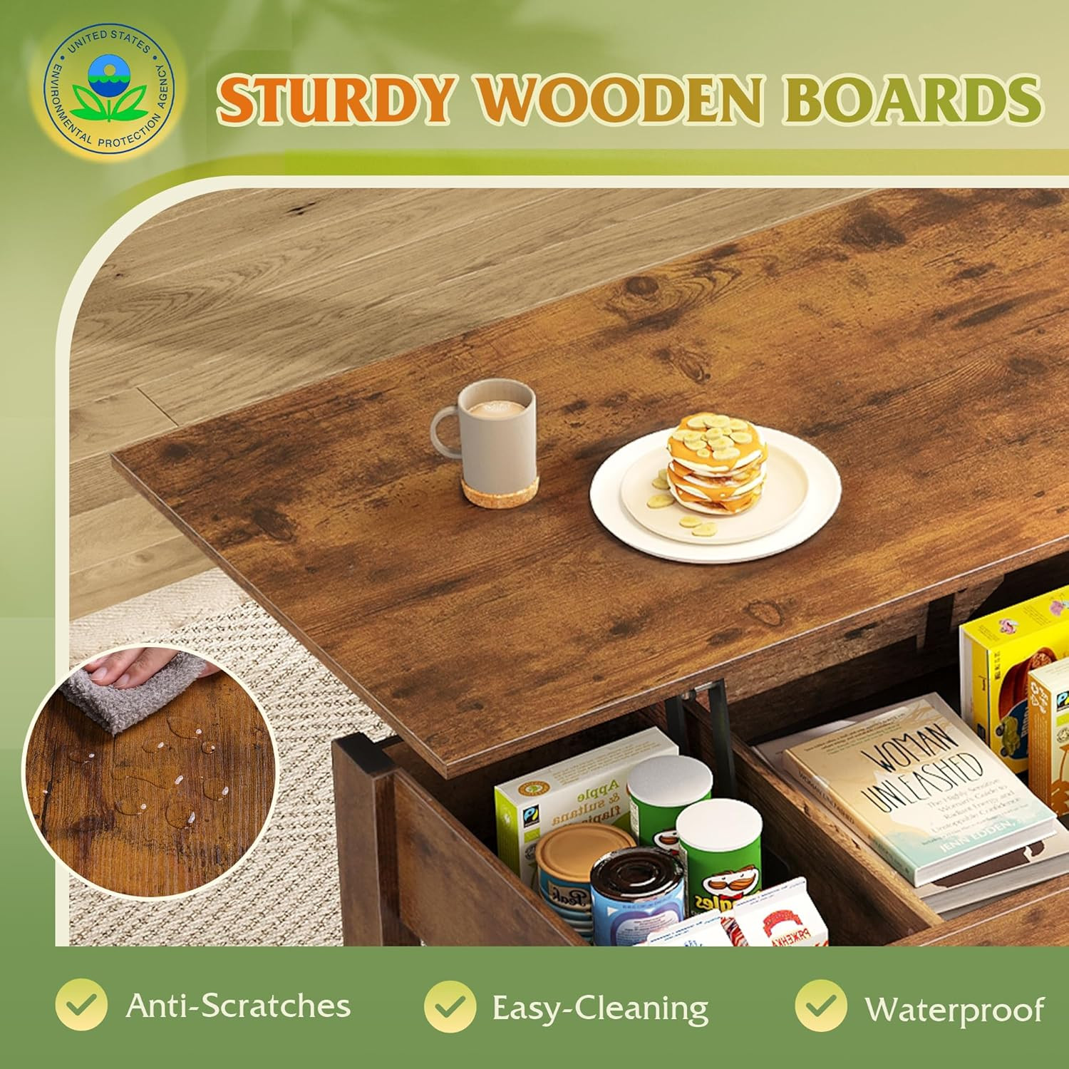 Coffee Table, Lift Top Coffee Table with 2 Drawers, Large Storage and Open Shelf