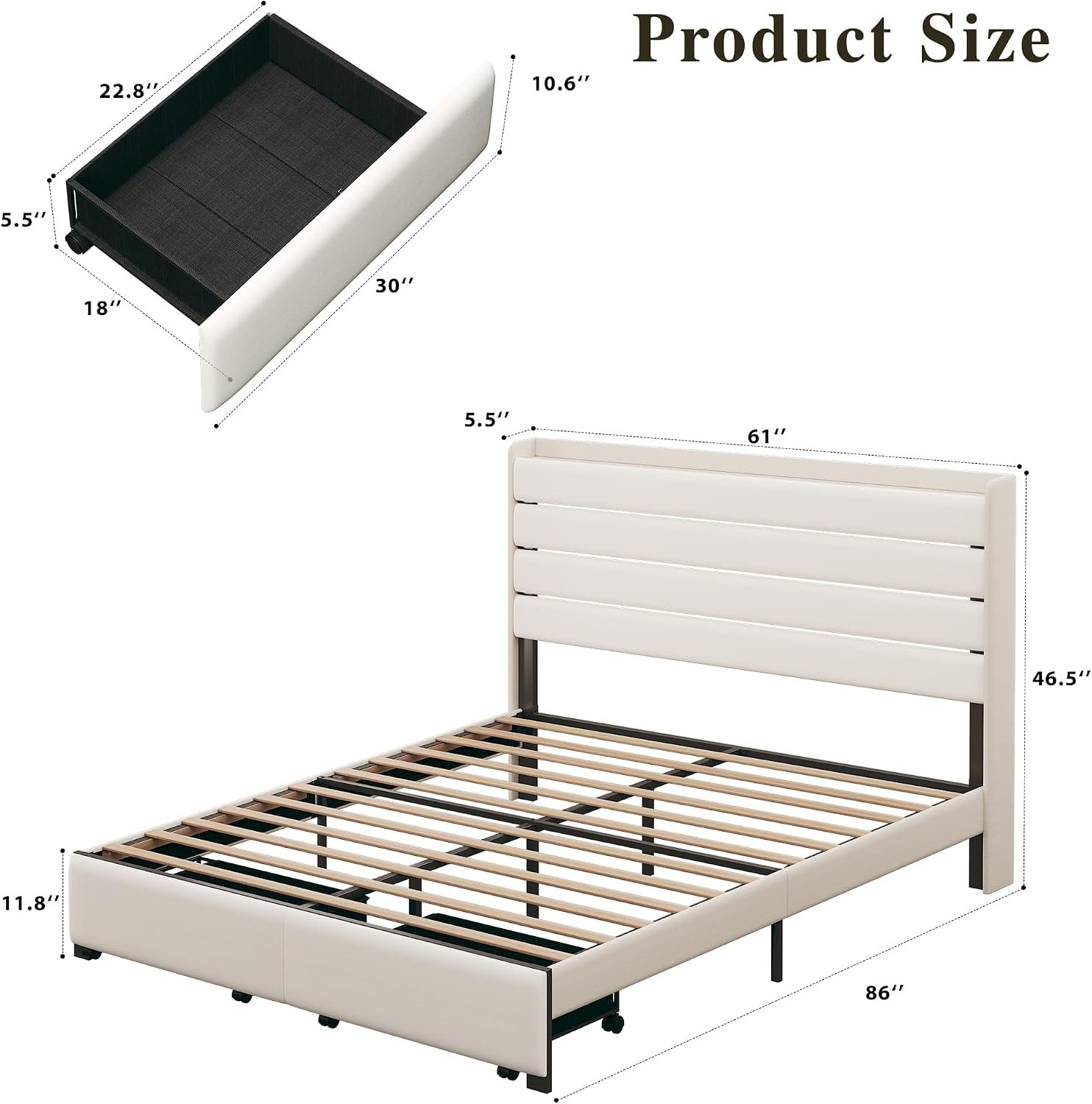 Queen Bed Frame with 2 Storage Drawers, Velvet Upholstered Bed Frame Queen Size
