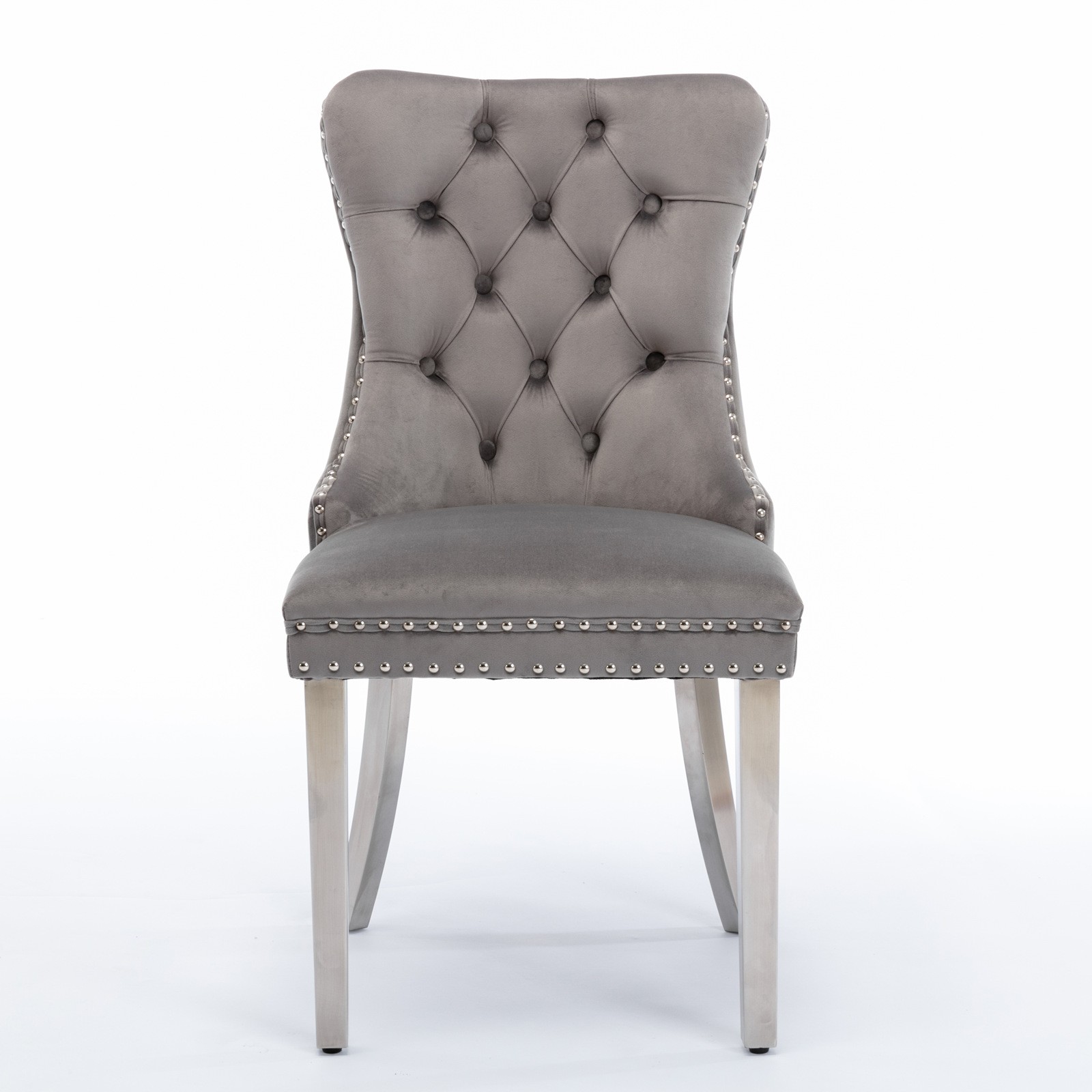1PC Gray Velvet Upholstered Dining Chairs Wing-back W/Gold Stainless Steel Legs