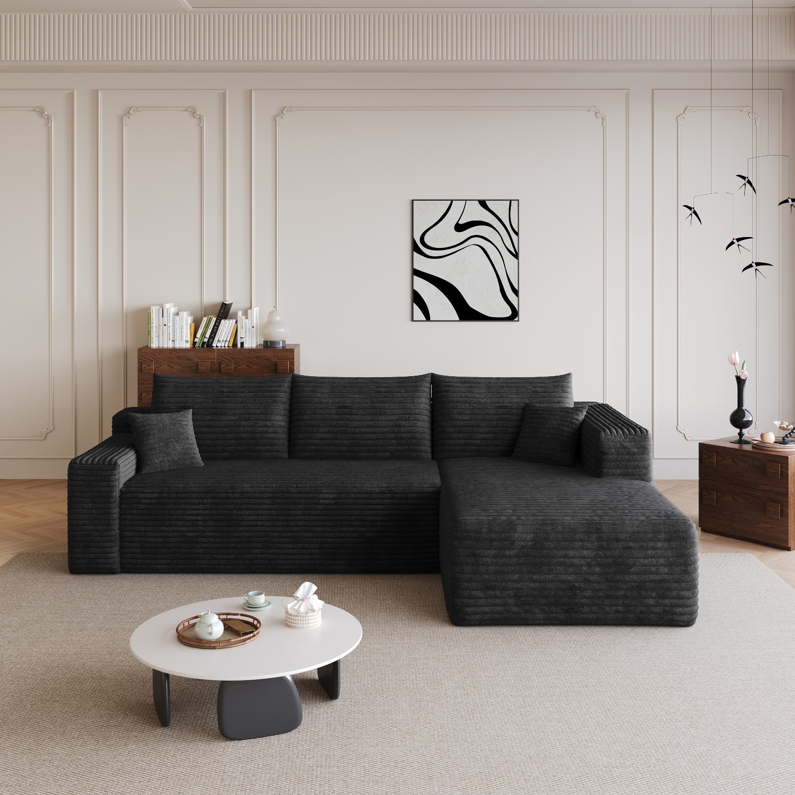 95″ Boneless Couch L Shape Sectional Cloud Sofa Set Right Chaise for Living Room