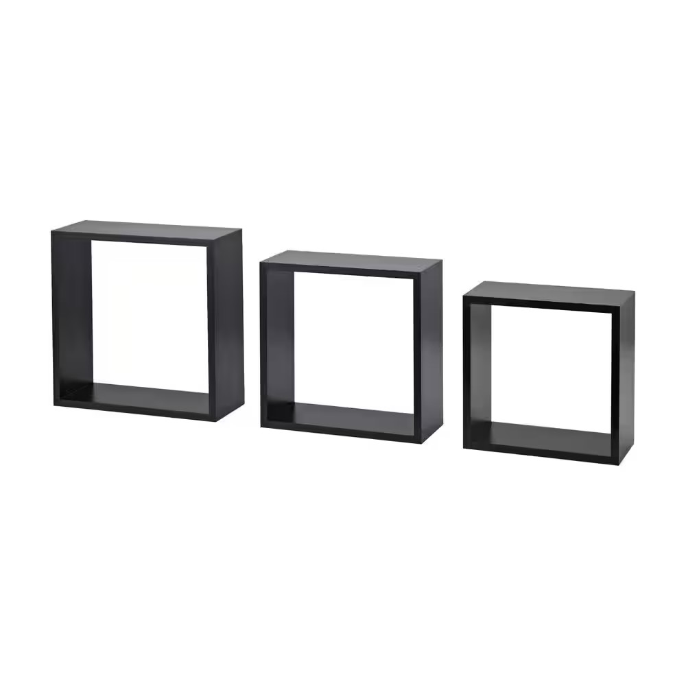 FRAME Set 11.8 In. X 11.8 In. X 4.6 In. Black MDF Decorative Wall Shelf with Bra