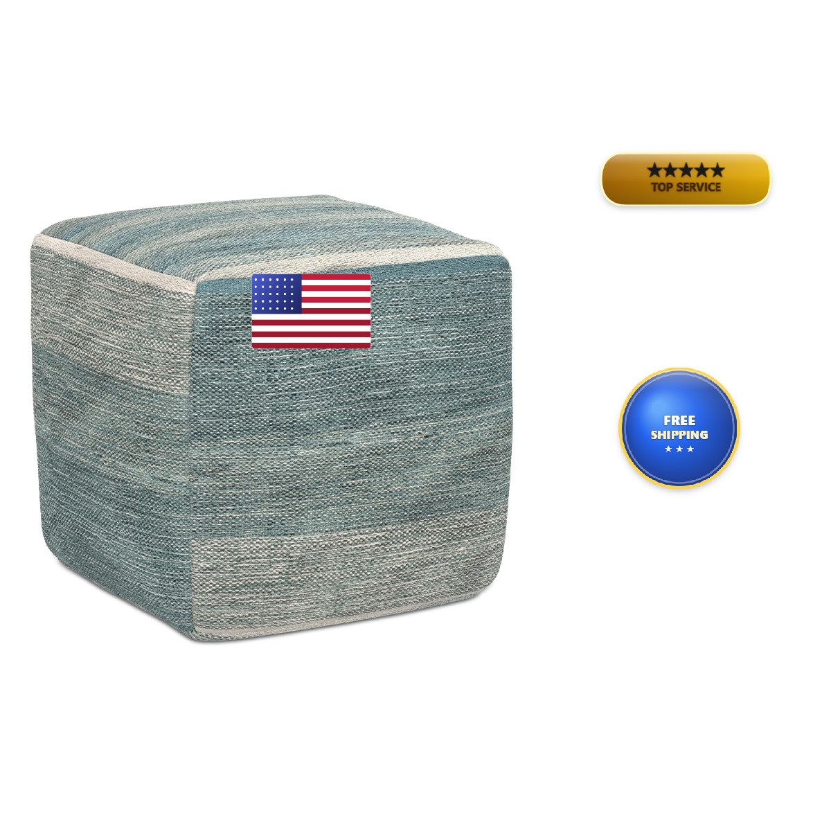 Simplihome Naya – 16 Inch Wide Upholstered Handwoven Cotton Ottoman In