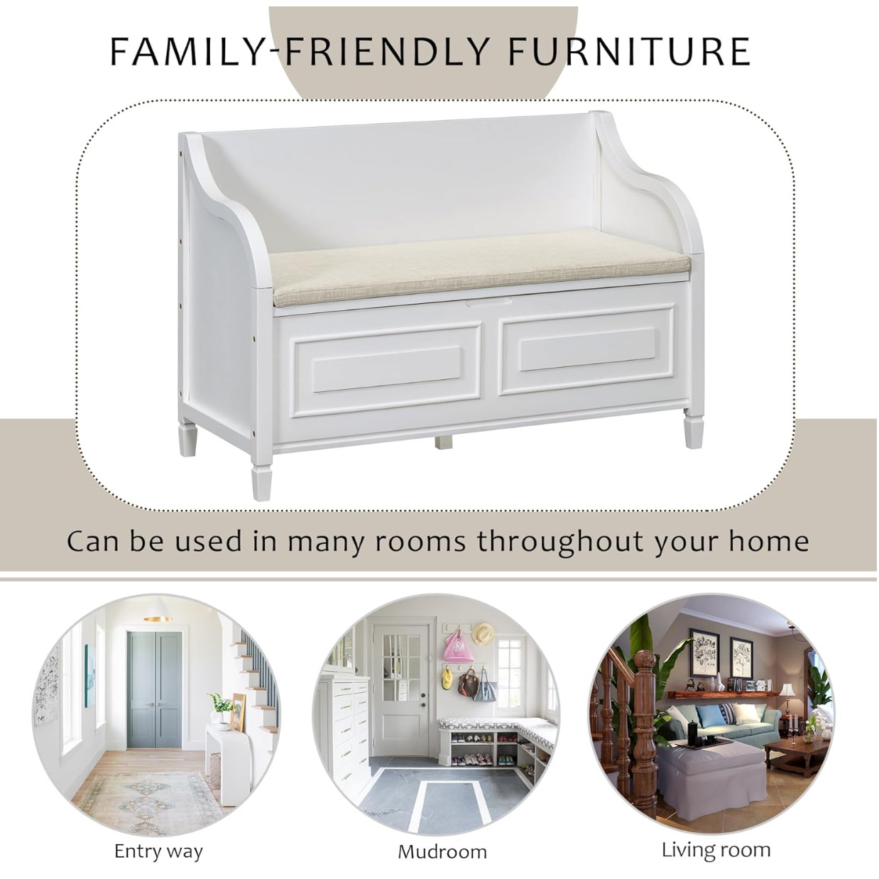 Rustic Style Solid Wood Entryway Multifunctional Storage Bench