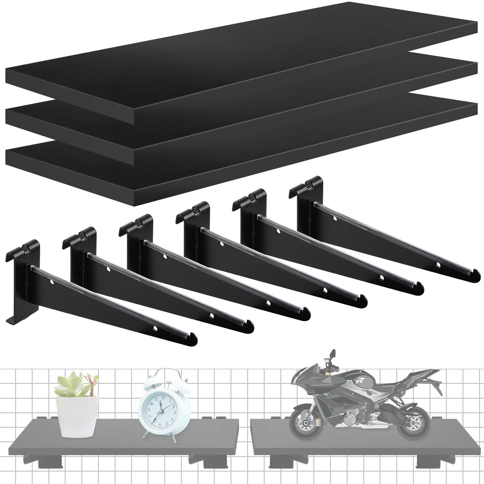 3 PCS Gridwall Shelf Metal Brackets 16×8 Inch Wooden Shelves Organizer Storage