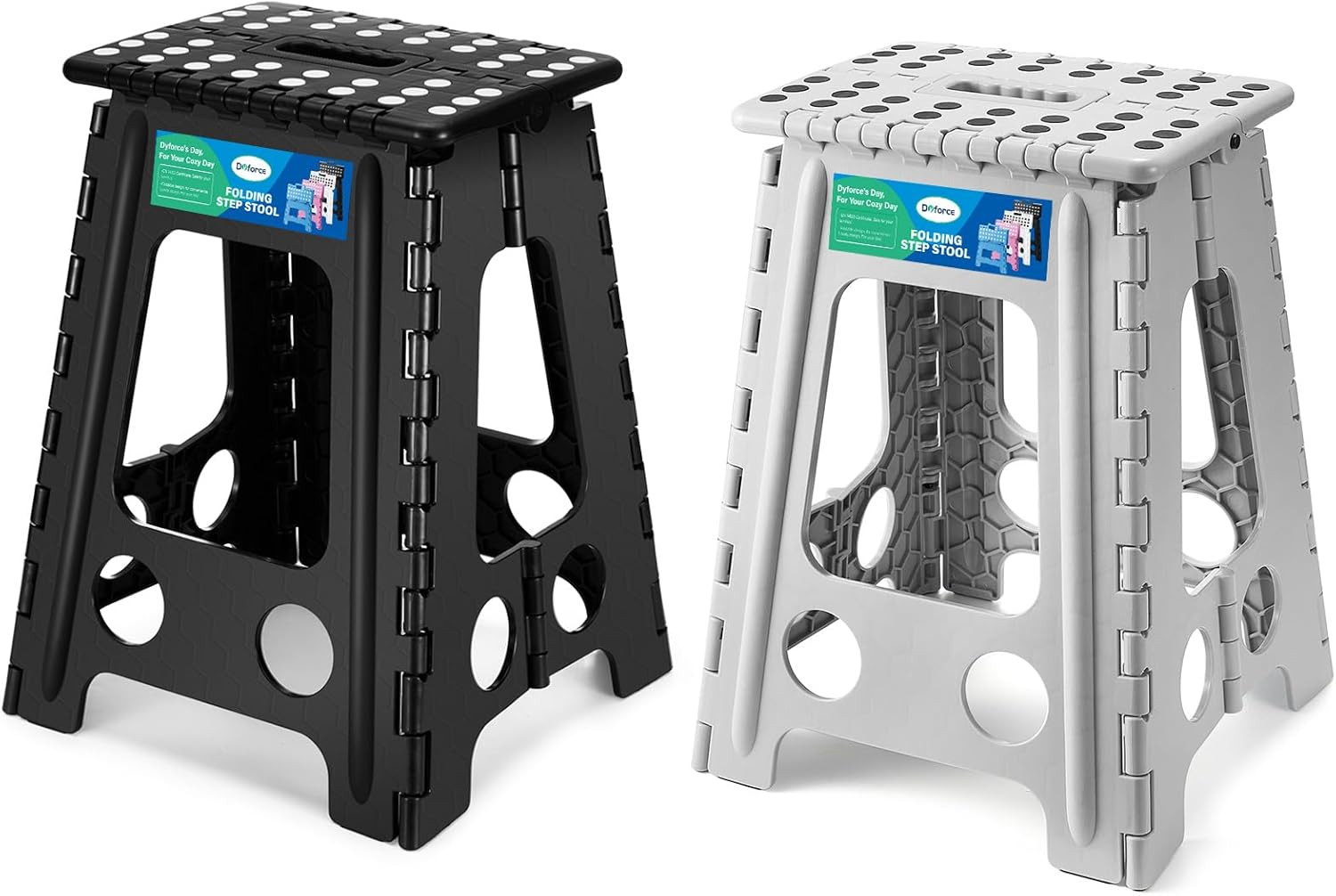 Heavy-Duty 17.5″ Folding Step Stool – 400lbs Capacity, Black & Grey