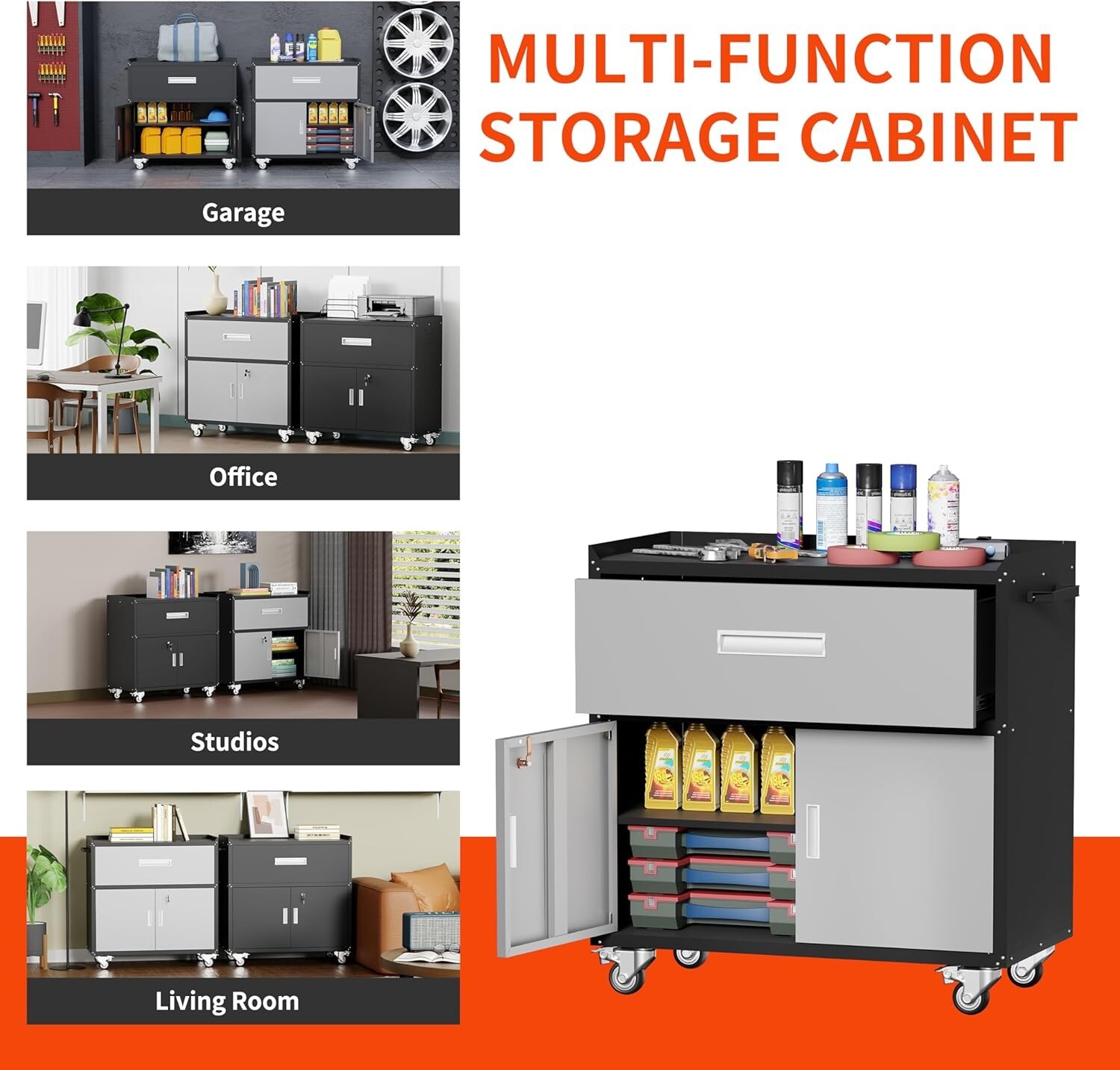 Elegro Metal Garage Storage Cabinet with Wheels ,Lockable Rolling Tool Chest Box