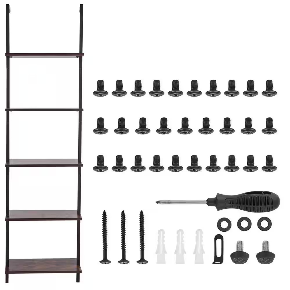 5-Tier Industrial Pipe Shelf, 11.81 In. W X 18.9 In. D Black Wood Solid Decorati