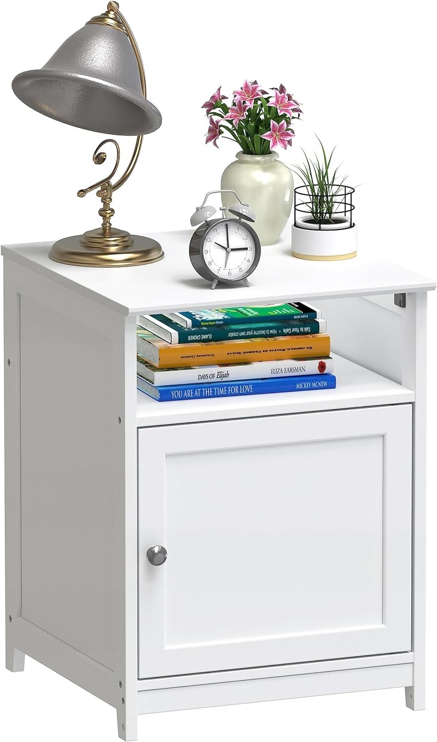 End Table with Shelf and Storage 16.25″D x 16.25″W x 21″H, White