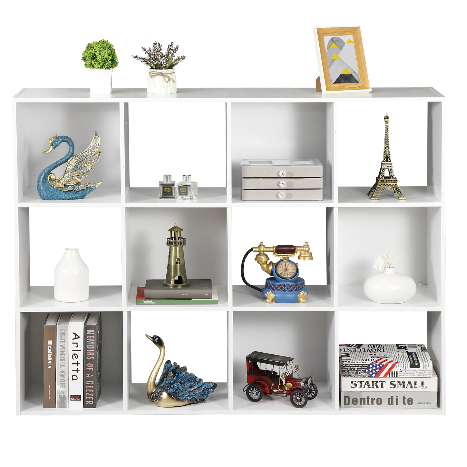 White 12 Cube Bookcase Storage Organizer Wooden Home Office Shelving Bookshelf