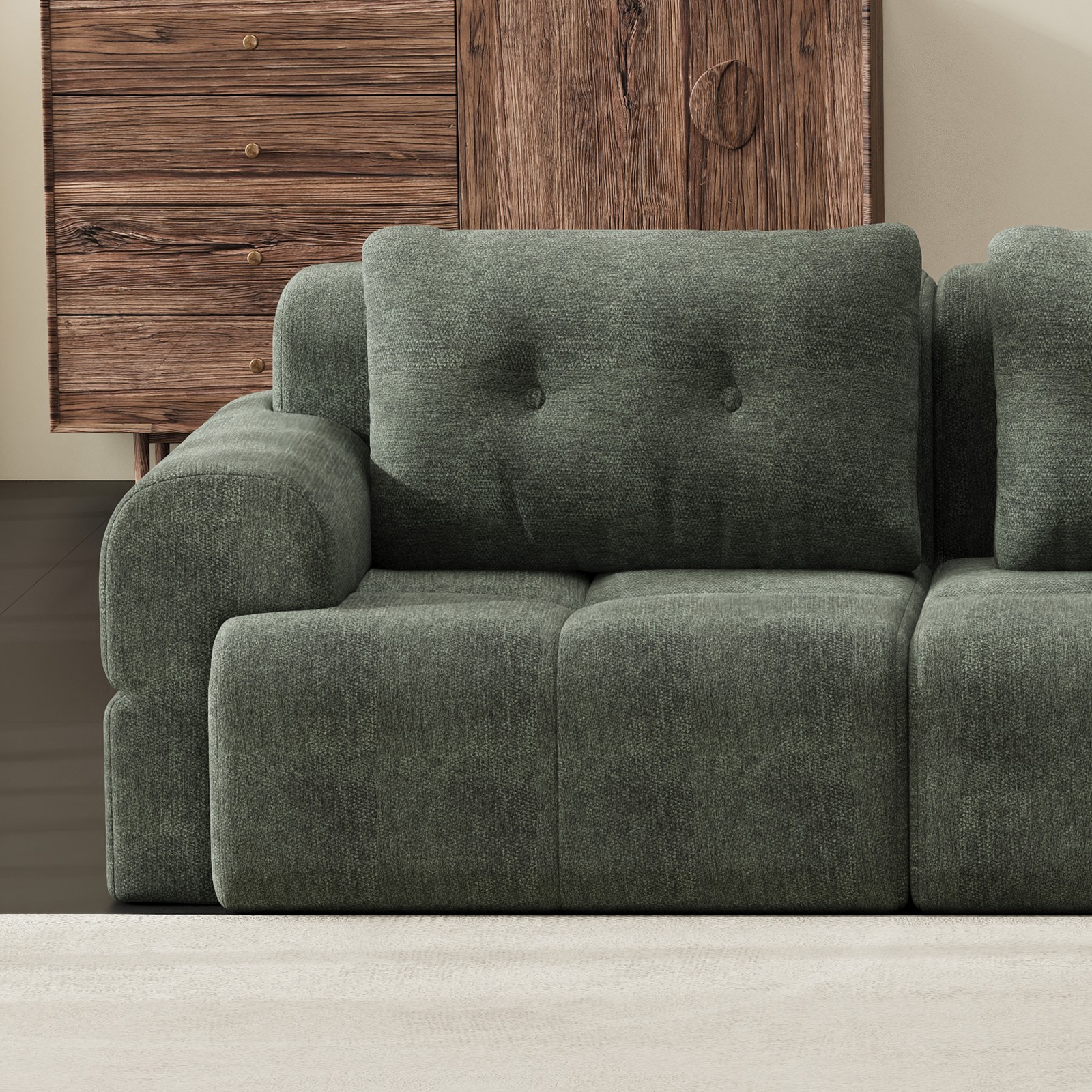 Modular Sectional Sofa with Chaise, Full-Foam, Woven Fabric, Blackish Green