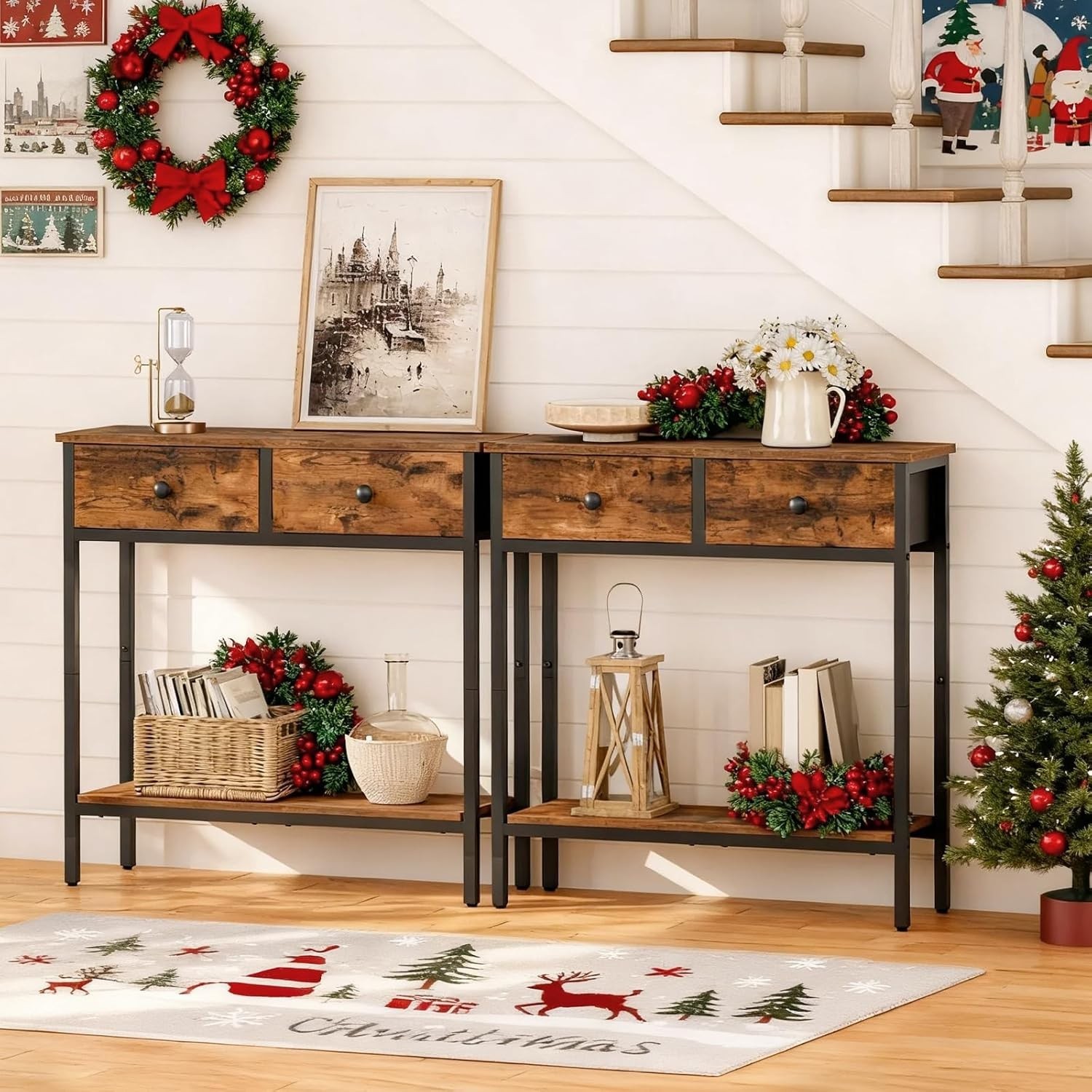 29.5″ Narrow Console Table with 2 Fabric Drawers, Small Entryway Table with 2…