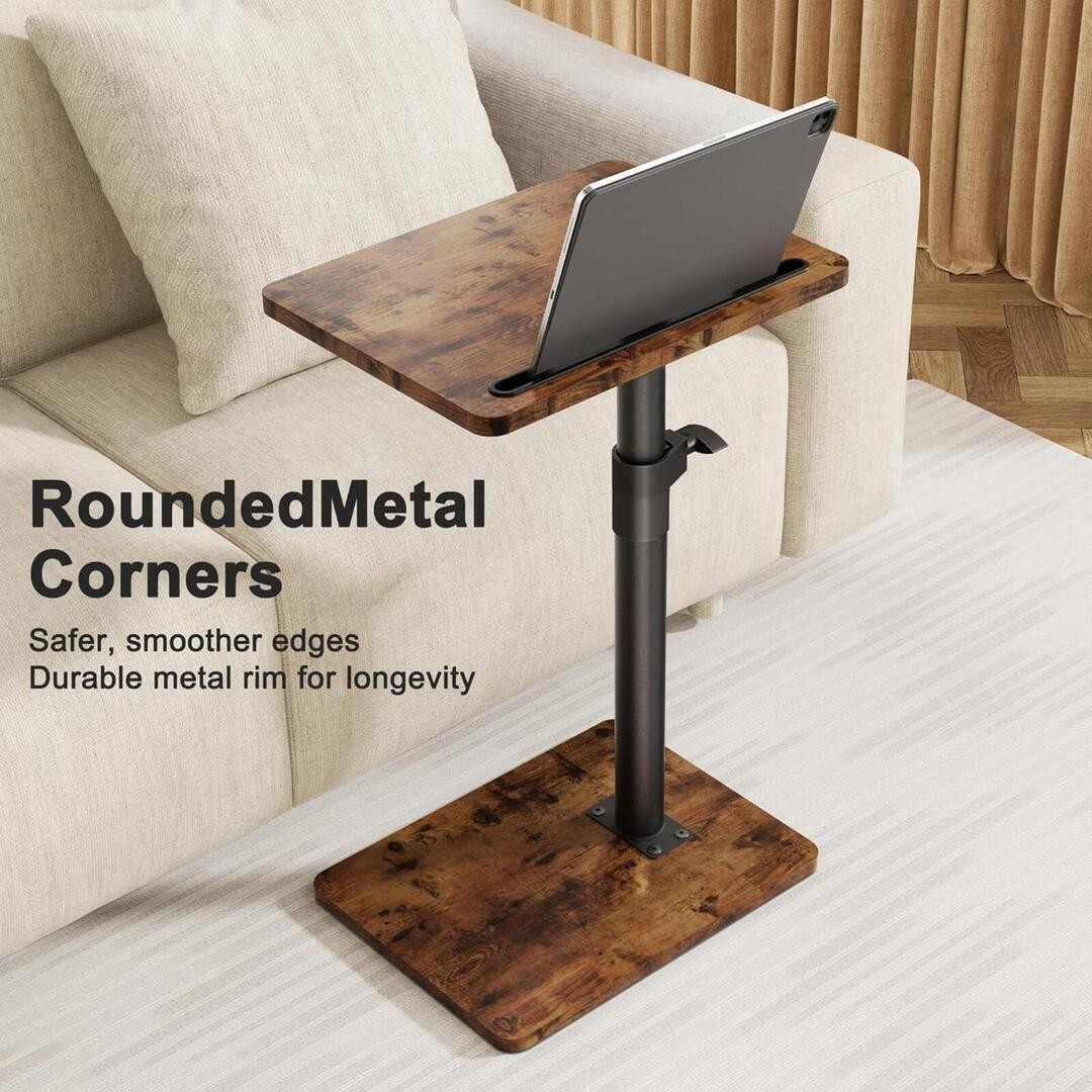 360° Swivel Adjustable Sofa Arm Tray Table Rustic Side Table