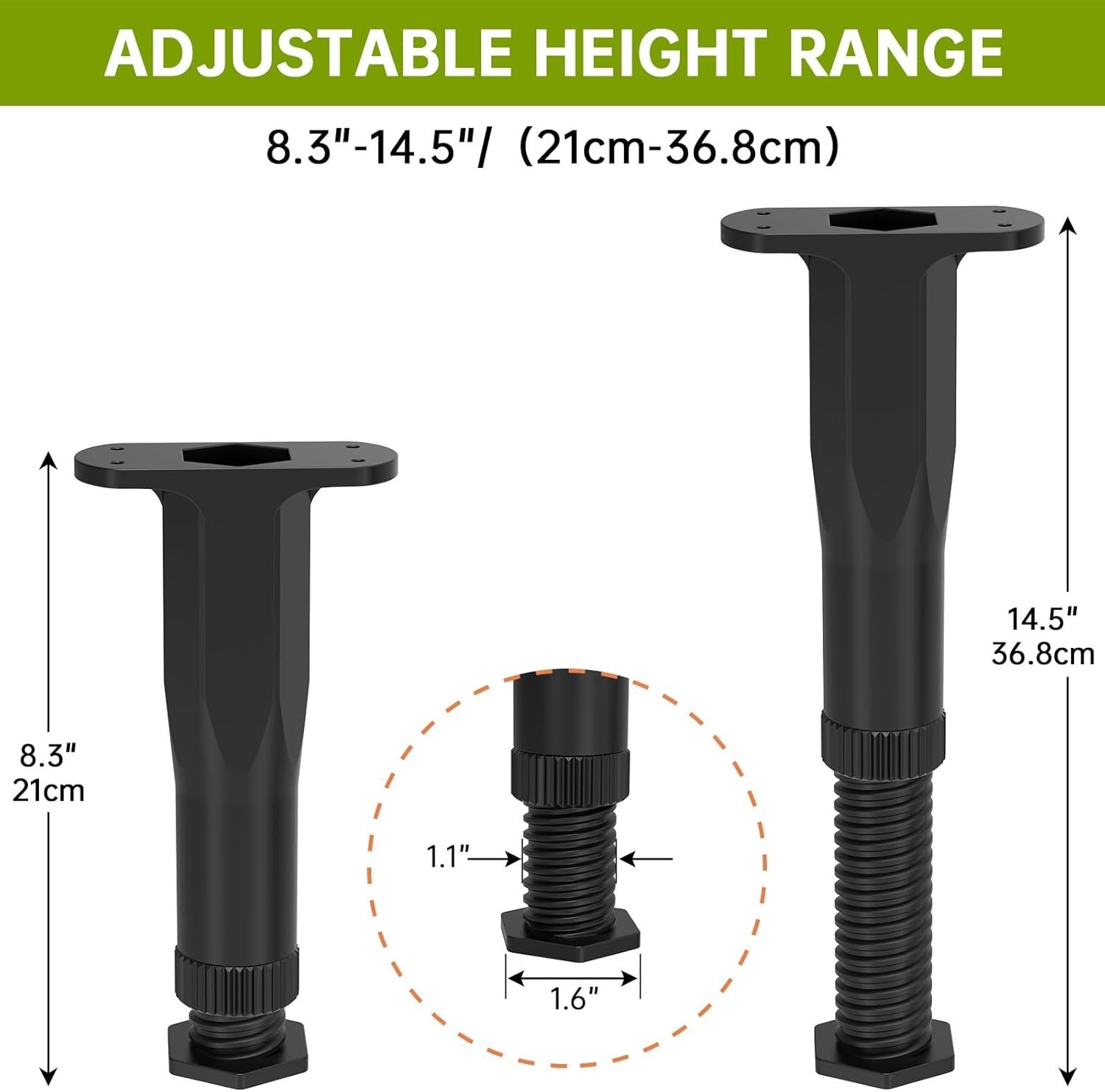 Heavy-Duty Adjustable Bed Support Legs for King/Queen Size – Set of 4