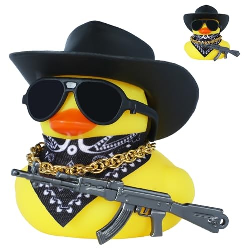 1pc Black Gangster Rubber Duck Car Accessories with Cowboy Hat, Sunglasses,