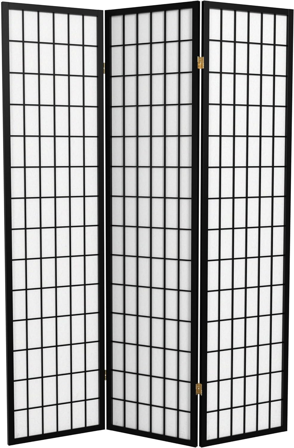 Black 6 Ft Tall 3-Panel Window Pane Shoji Screen Room Divider