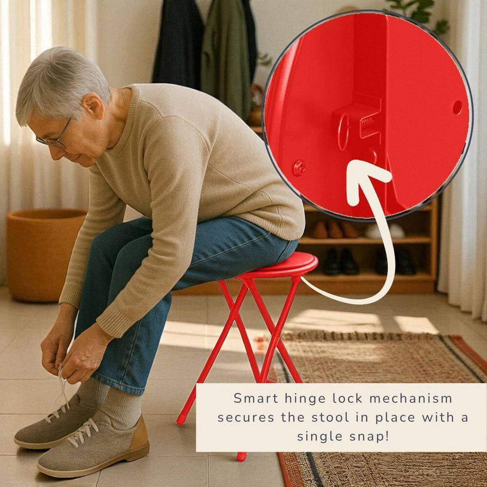 Backless 24 In. Portable Bar Stool with 225 Lb. Capacity, Red Folding Chair W/ V