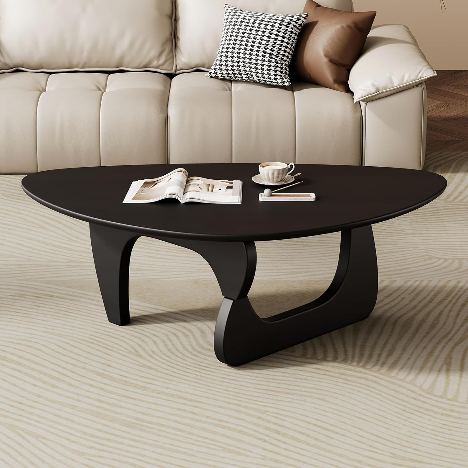 Stylish Mid Century Modern Black Coffee Table for Living Room & Office